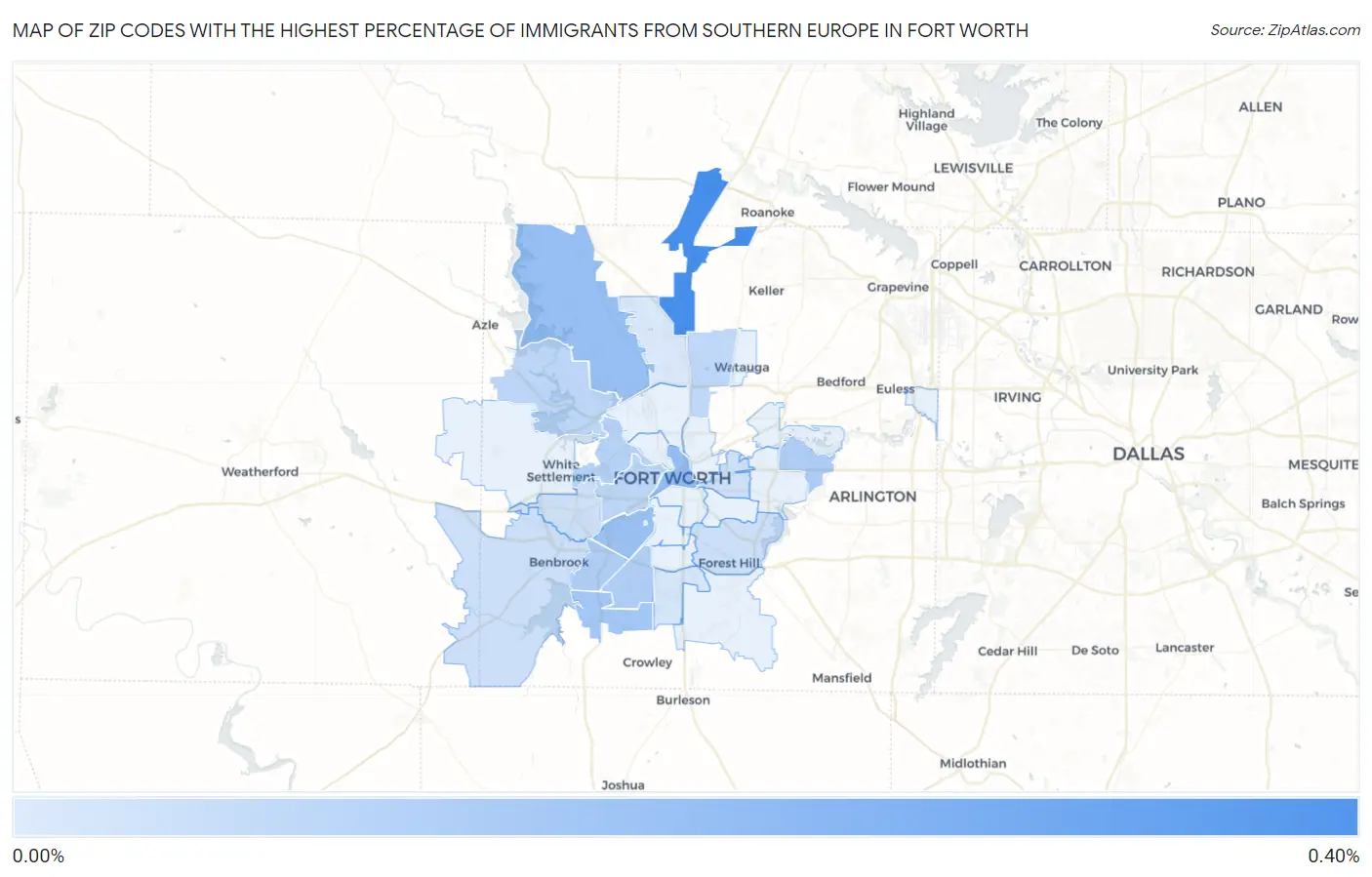 Zip Codes with the Highest Percentage of Immigrants from Southern Europe in Fort Worth Map