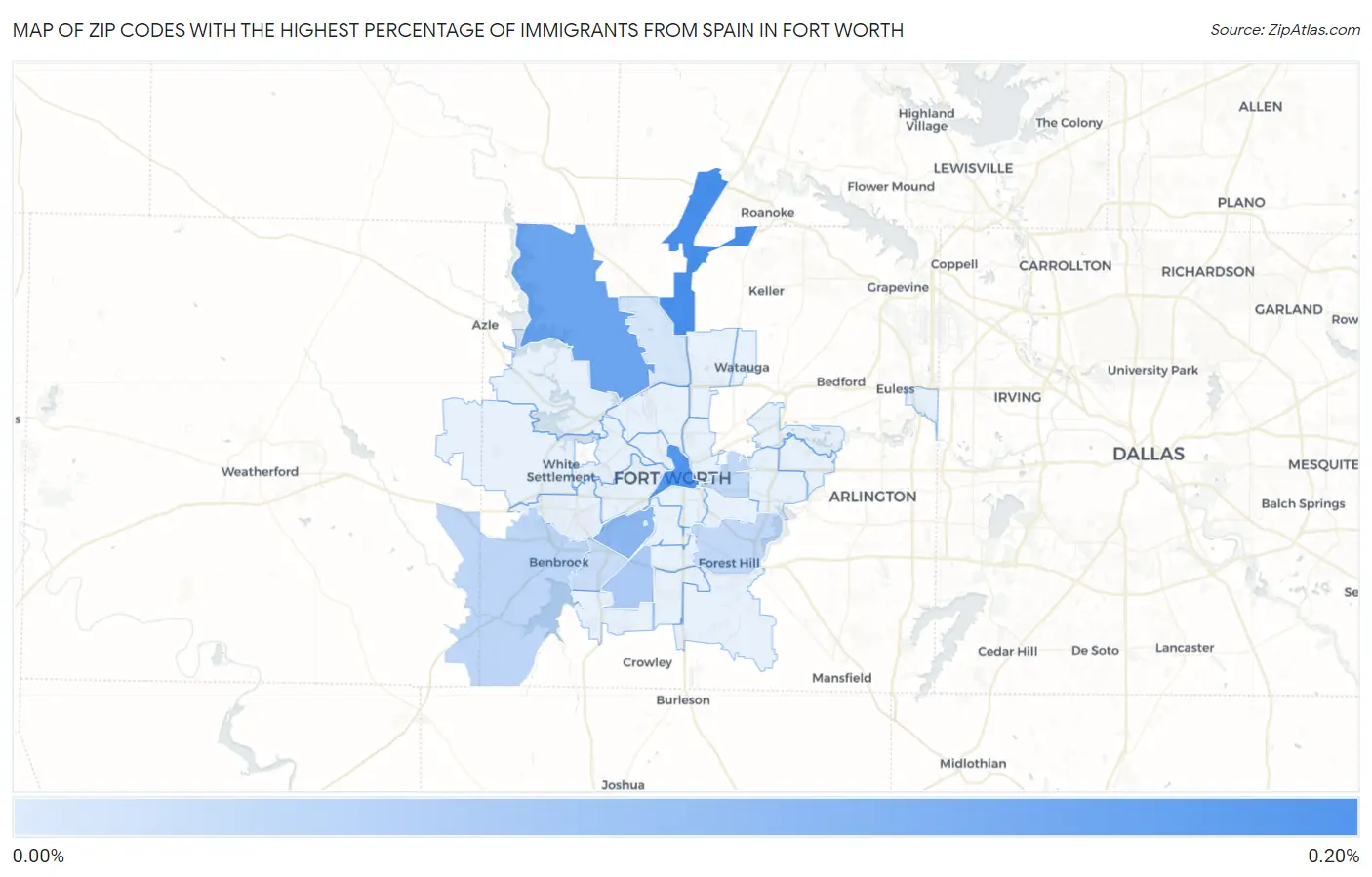Zip Codes with the Highest Percentage of Immigrants from Spain in Fort Worth Map