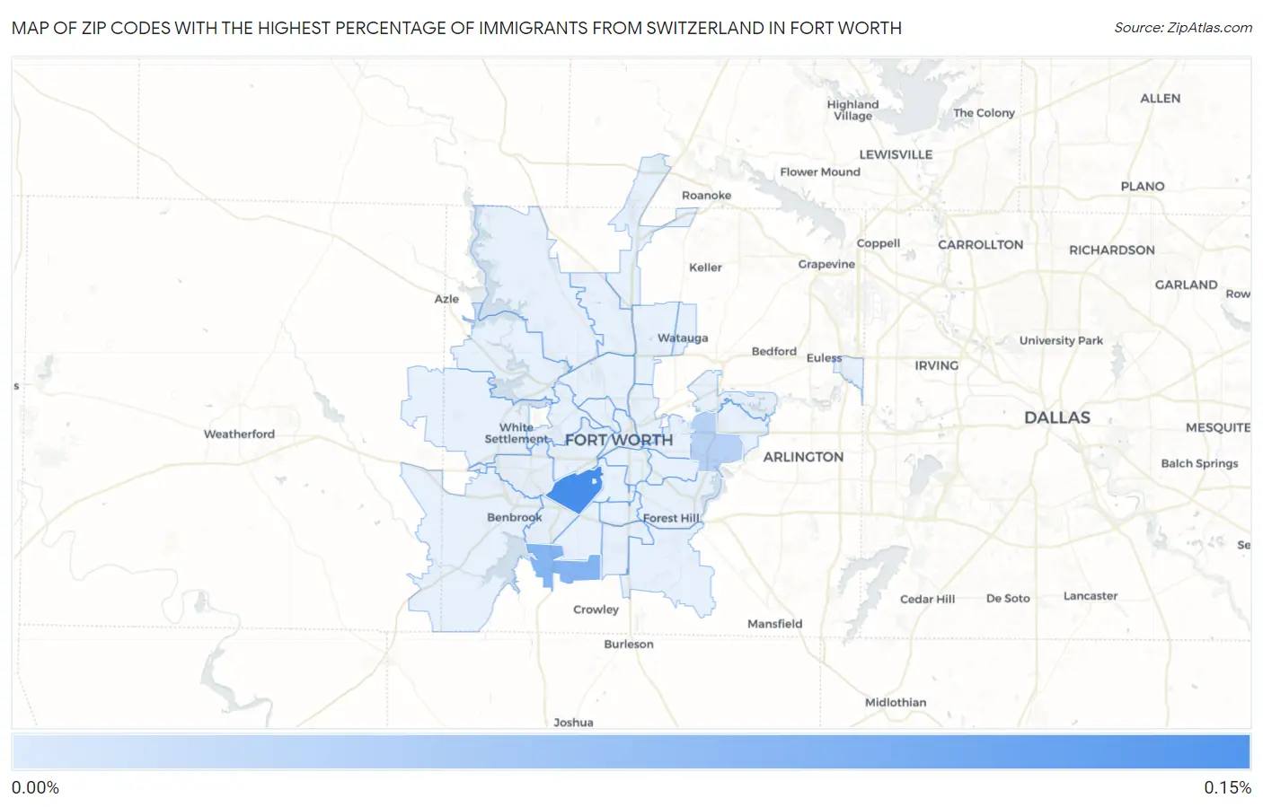 Zip Codes with the Highest Percentage of Immigrants from Switzerland in Fort Worth Map