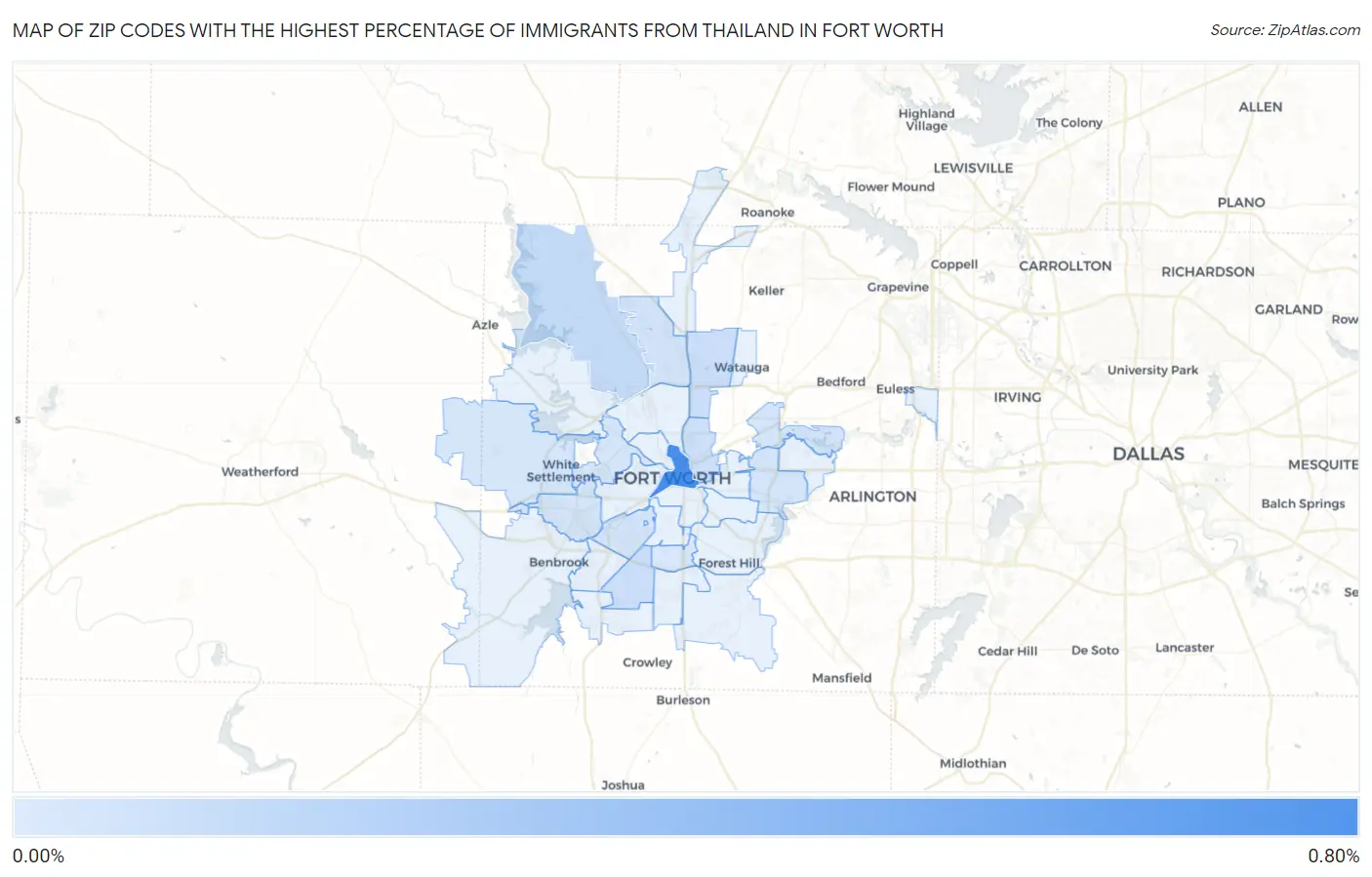 Zip Codes with the Highest Percentage of Immigrants from Thailand in Fort Worth Map