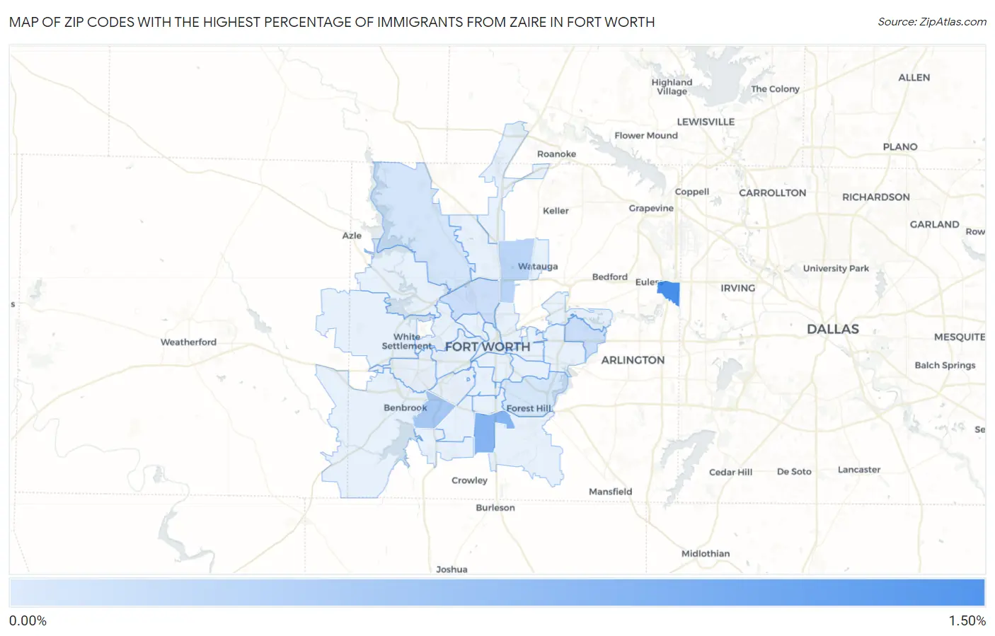 Zip Codes with the Highest Percentage of Immigrants from Zaire in Fort Worth Map