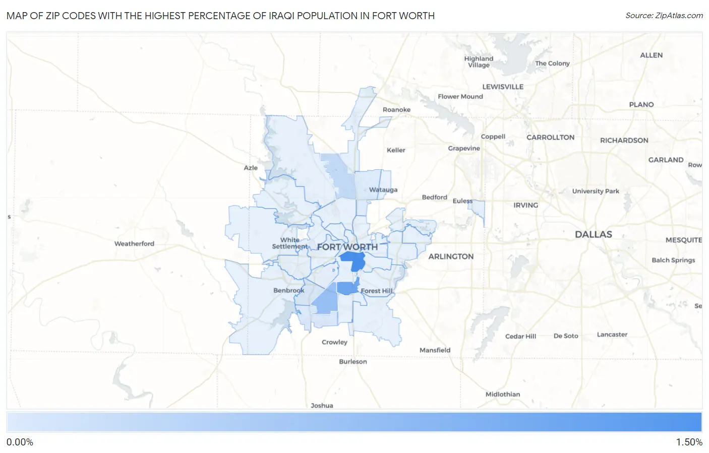 Zip Codes with the Highest Percentage of Iraqi Population in Fort Worth Map