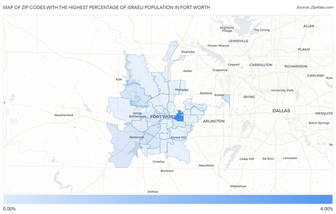 Zip Codes with the Highest Percentage of Israeli Population in Fort Worth Map