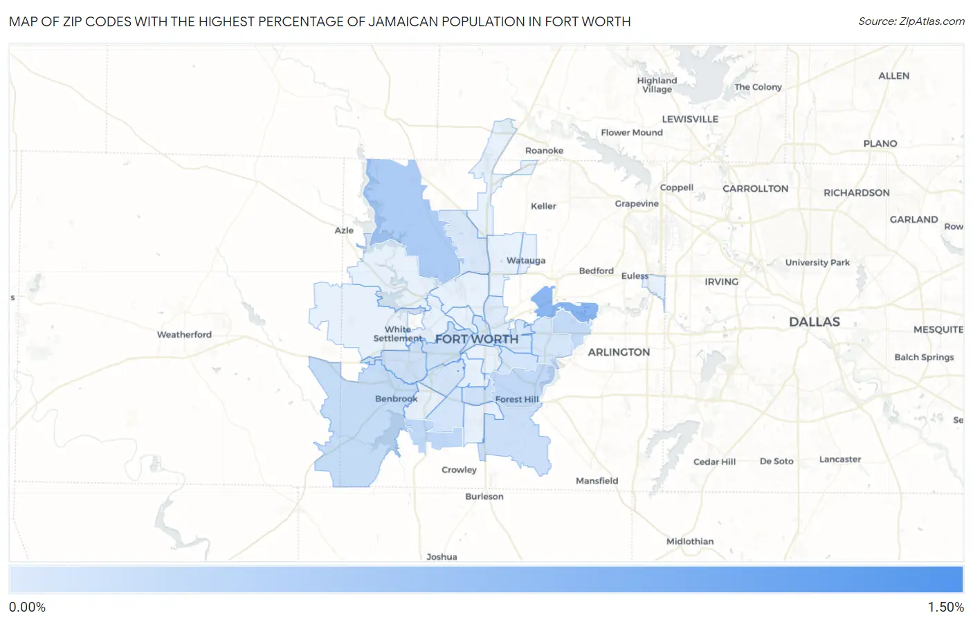 Zip Codes with the Highest Percentage of Jamaican Population in Fort Worth Map