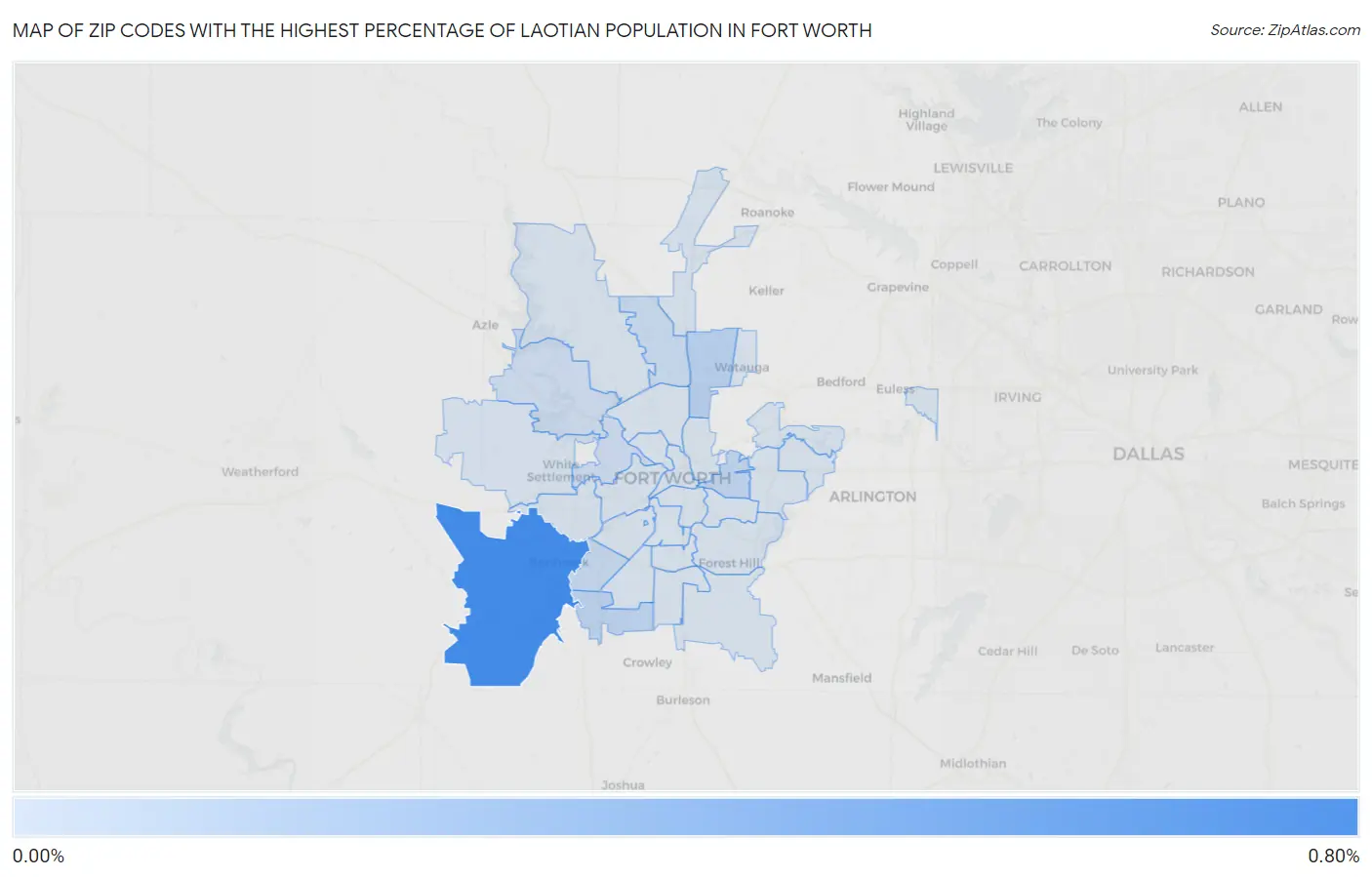 Zip Codes with the Highest Percentage of Laotian Population in Fort Worth Map