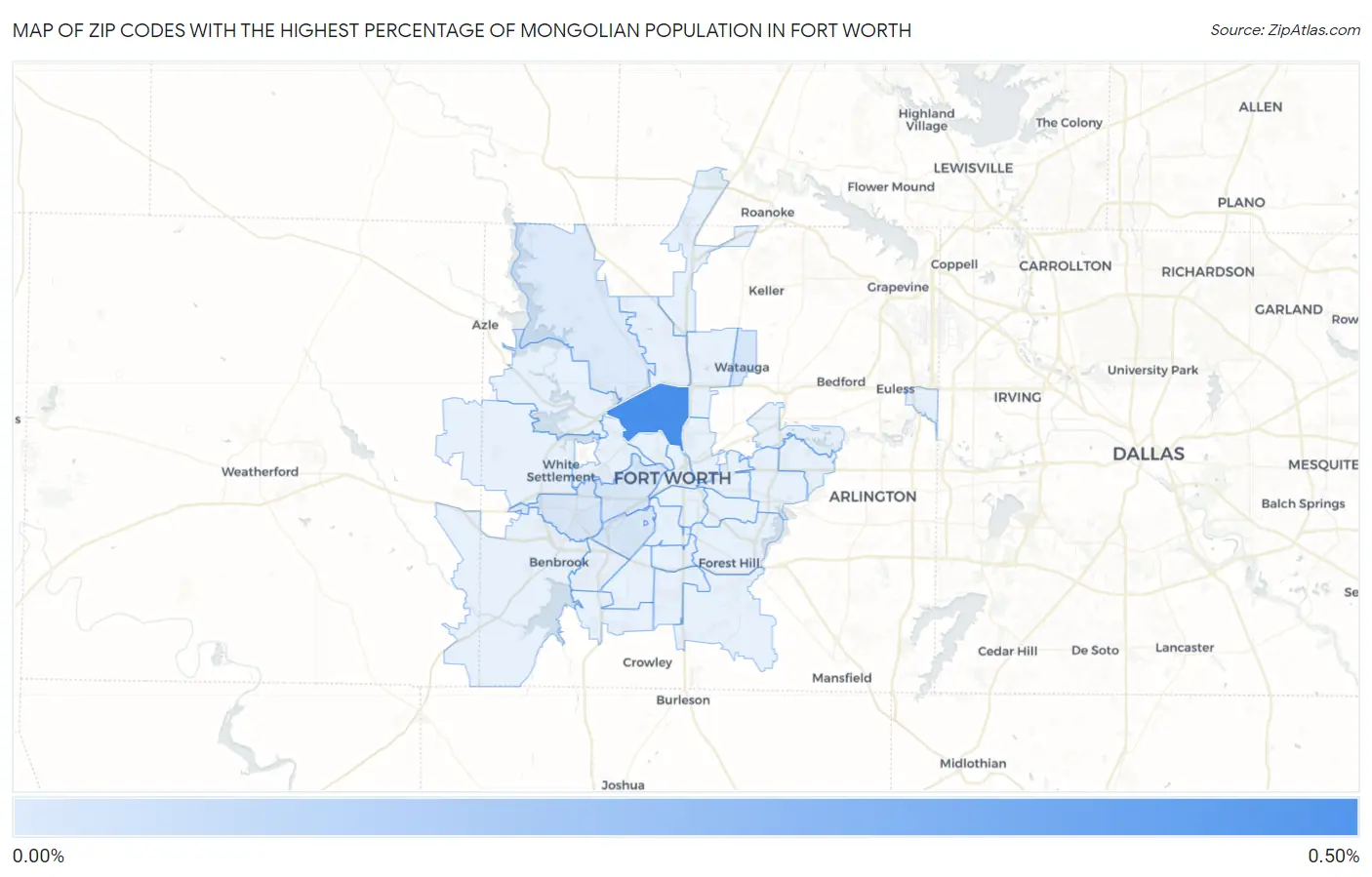 Zip Codes with the Highest Percentage of Mongolian Population in Fort Worth Map