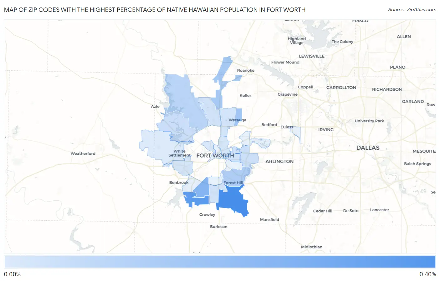 Zip Codes with the Highest Percentage of Native Hawaiian Population in Fort Worth Map