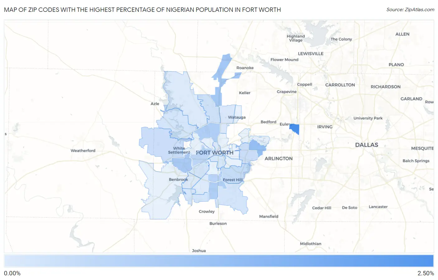 Zip Codes with the Highest Percentage of Nigerian Population in Fort Worth Map