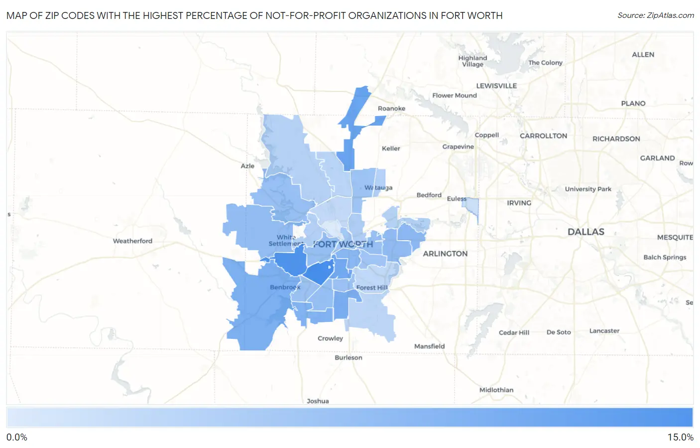 Zip Codes with the Highest Percentage of Not-for-profit Organizations in Fort Worth Map