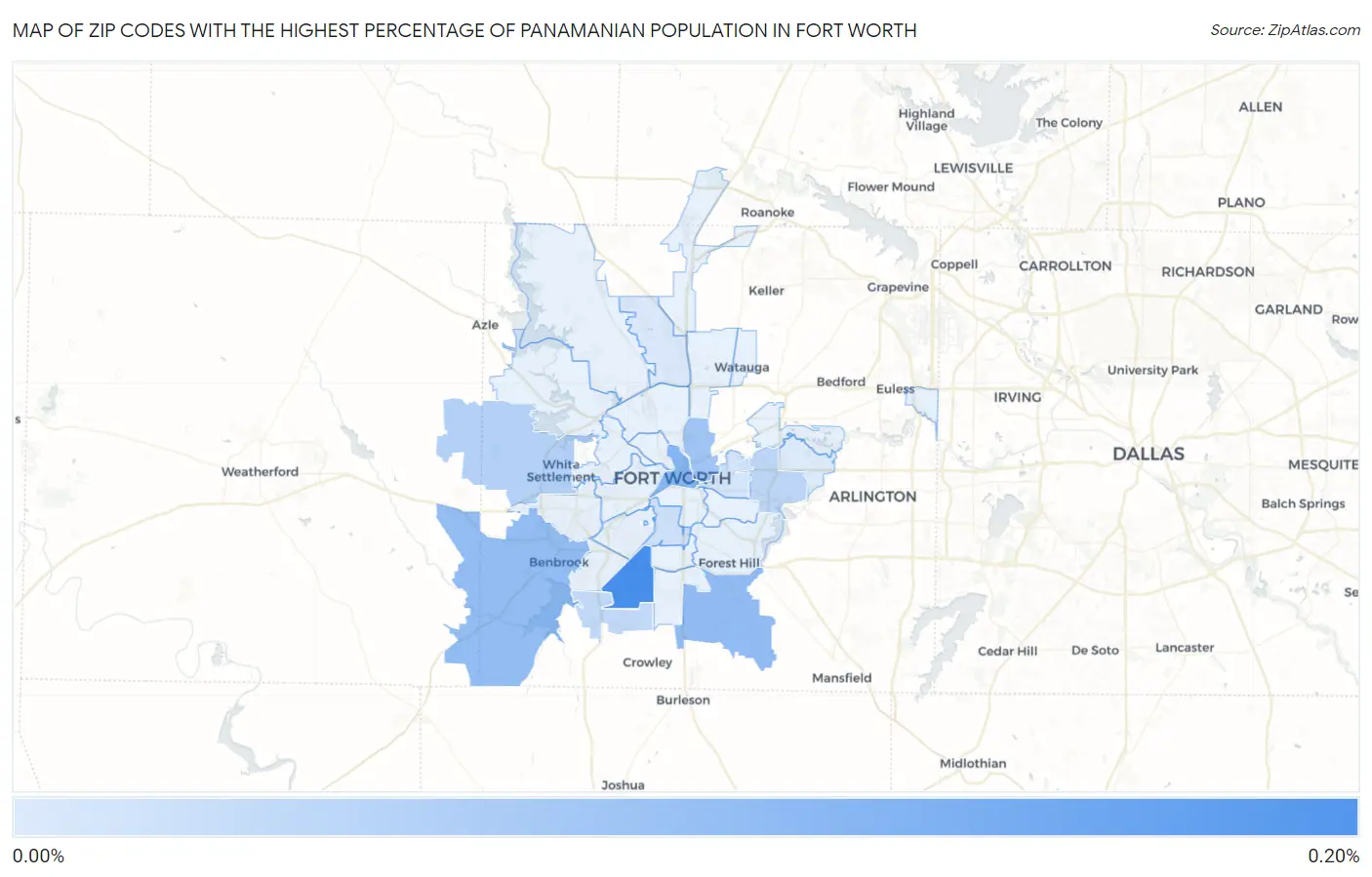 Zip Codes with the Highest Percentage of Panamanian Population in Fort Worth Map