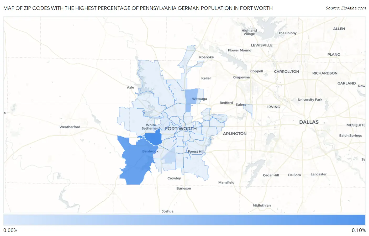 Zip Codes with the Highest Percentage of Pennsylvania German Population in Fort Worth Map