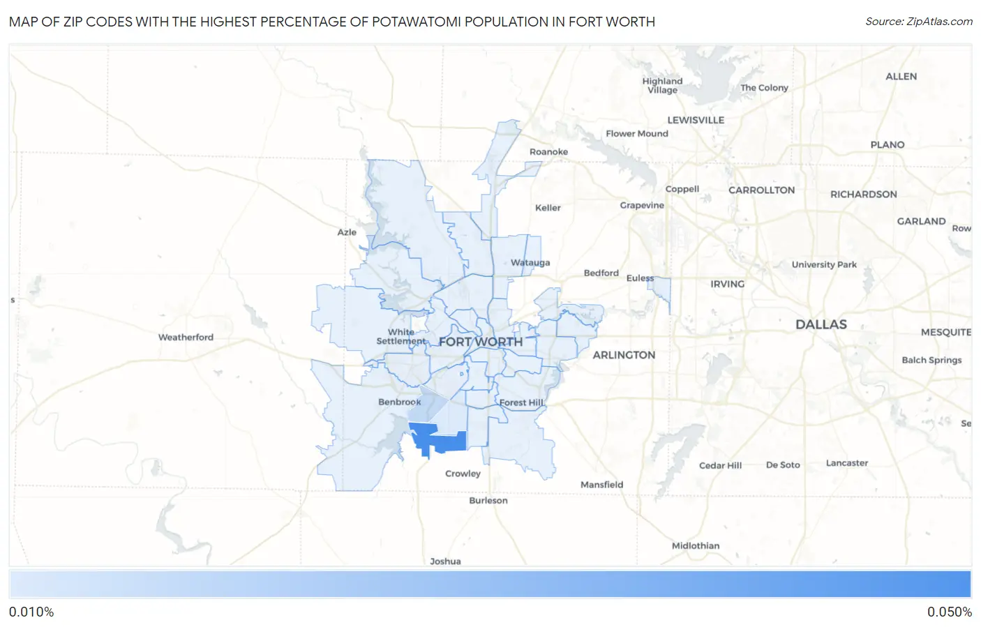 Zip Codes with the Highest Percentage of Potawatomi Population in Fort Worth Map