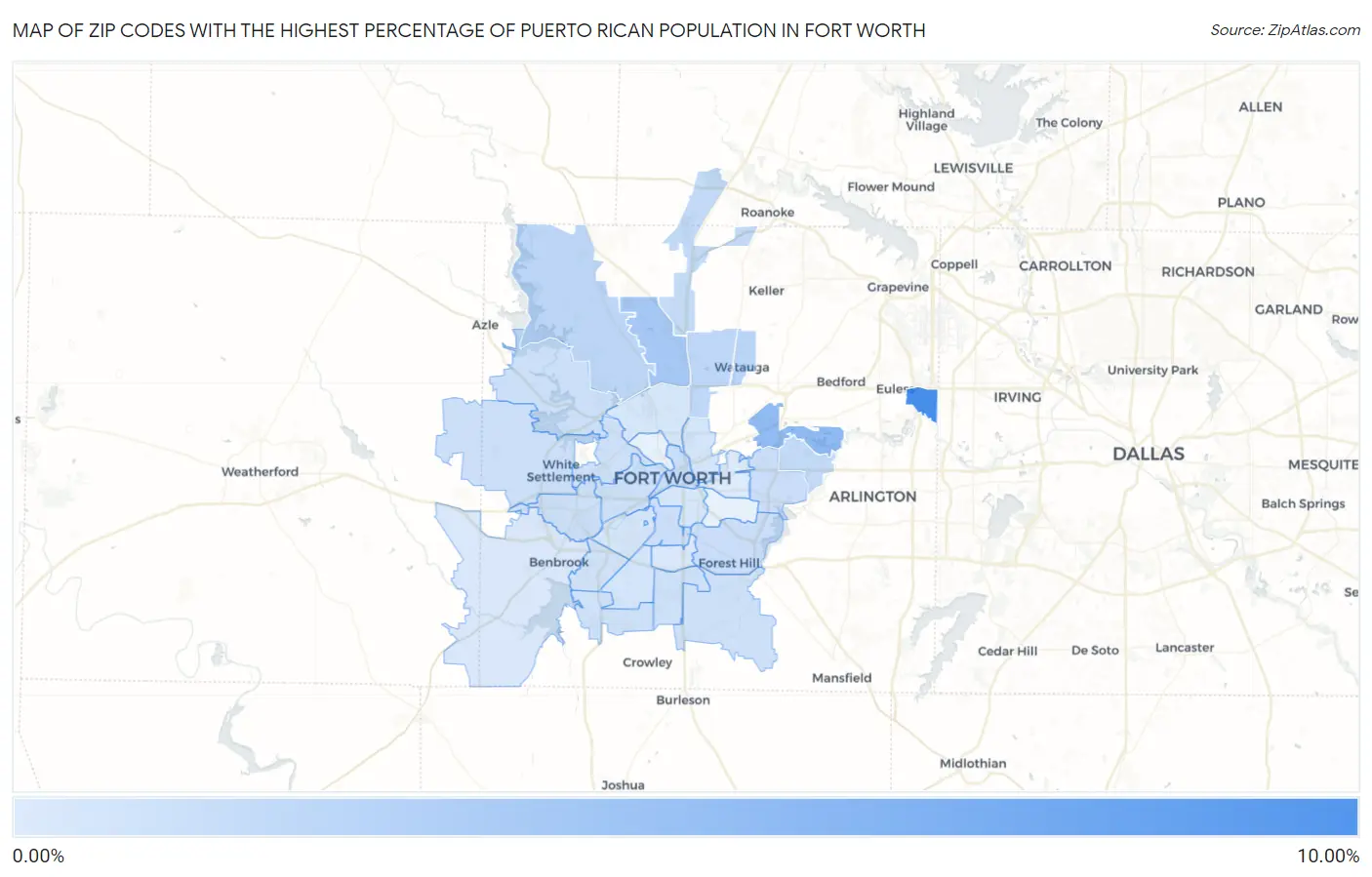 Zip Codes with the Highest Percentage of Puerto Rican Population in Fort Worth Map
