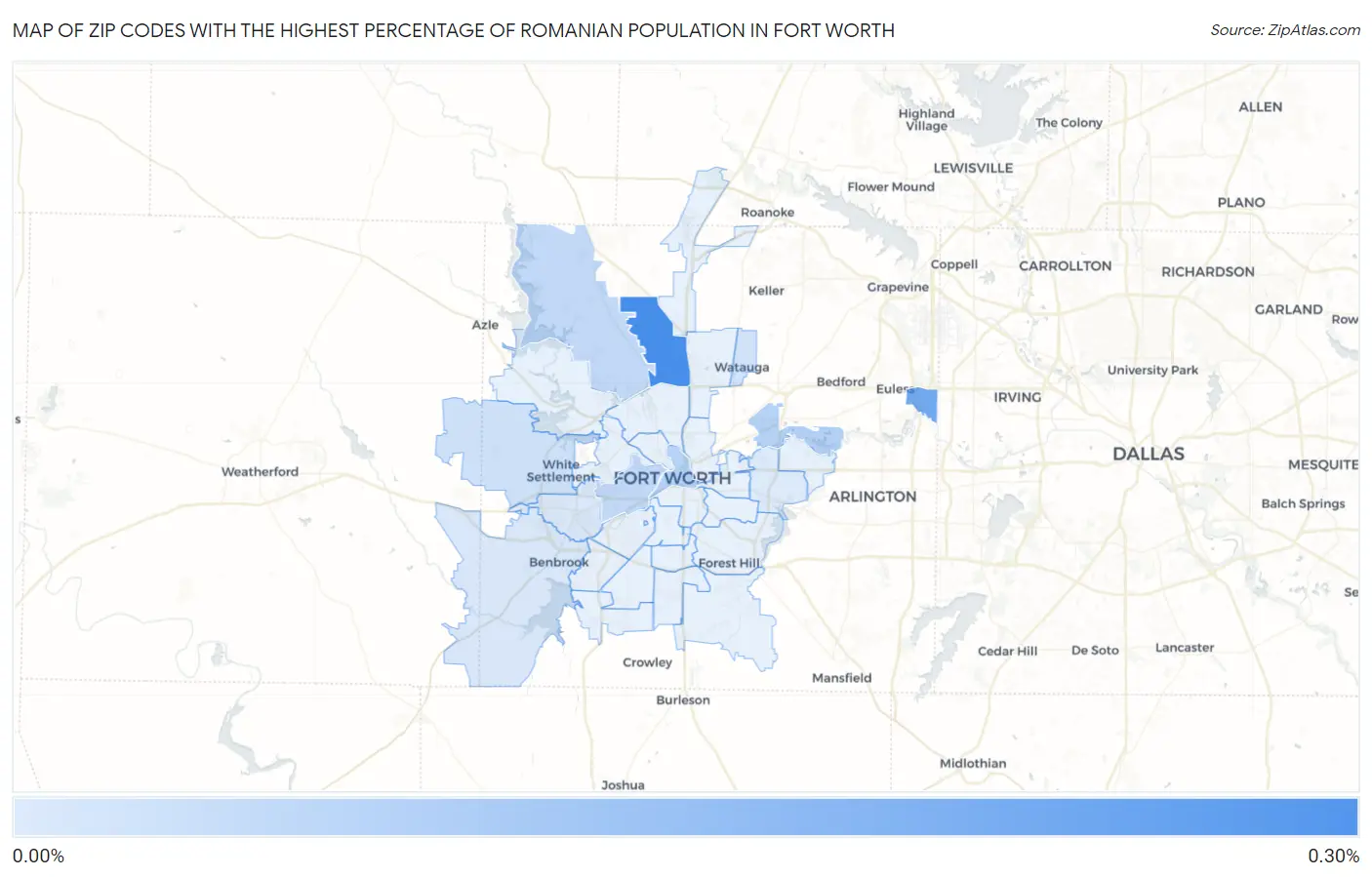 Zip Codes with the Highest Percentage of Romanian Population in Fort Worth Map