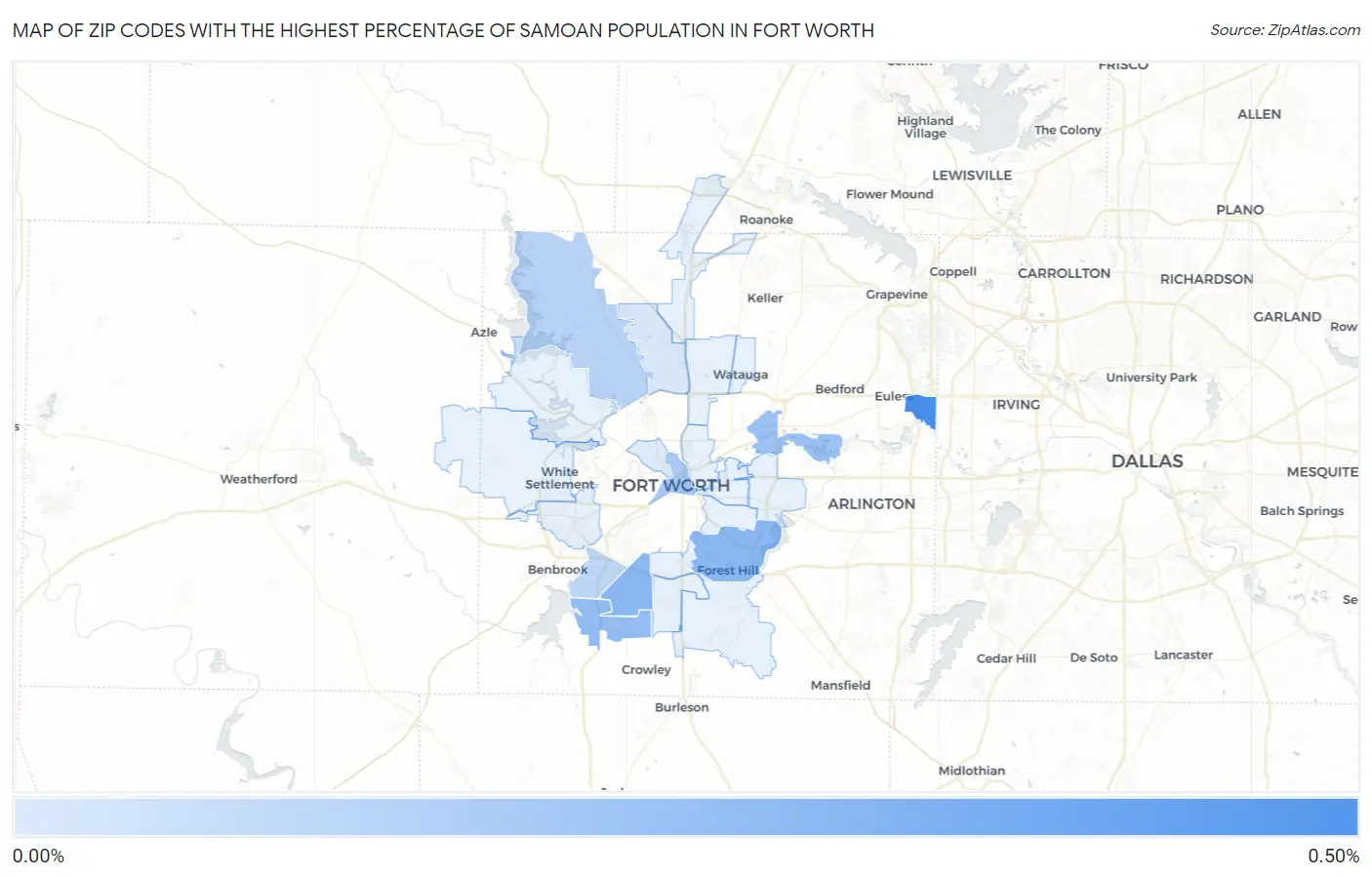 Zip Codes with the Highest Percentage of Samoan Population in Fort Worth Map