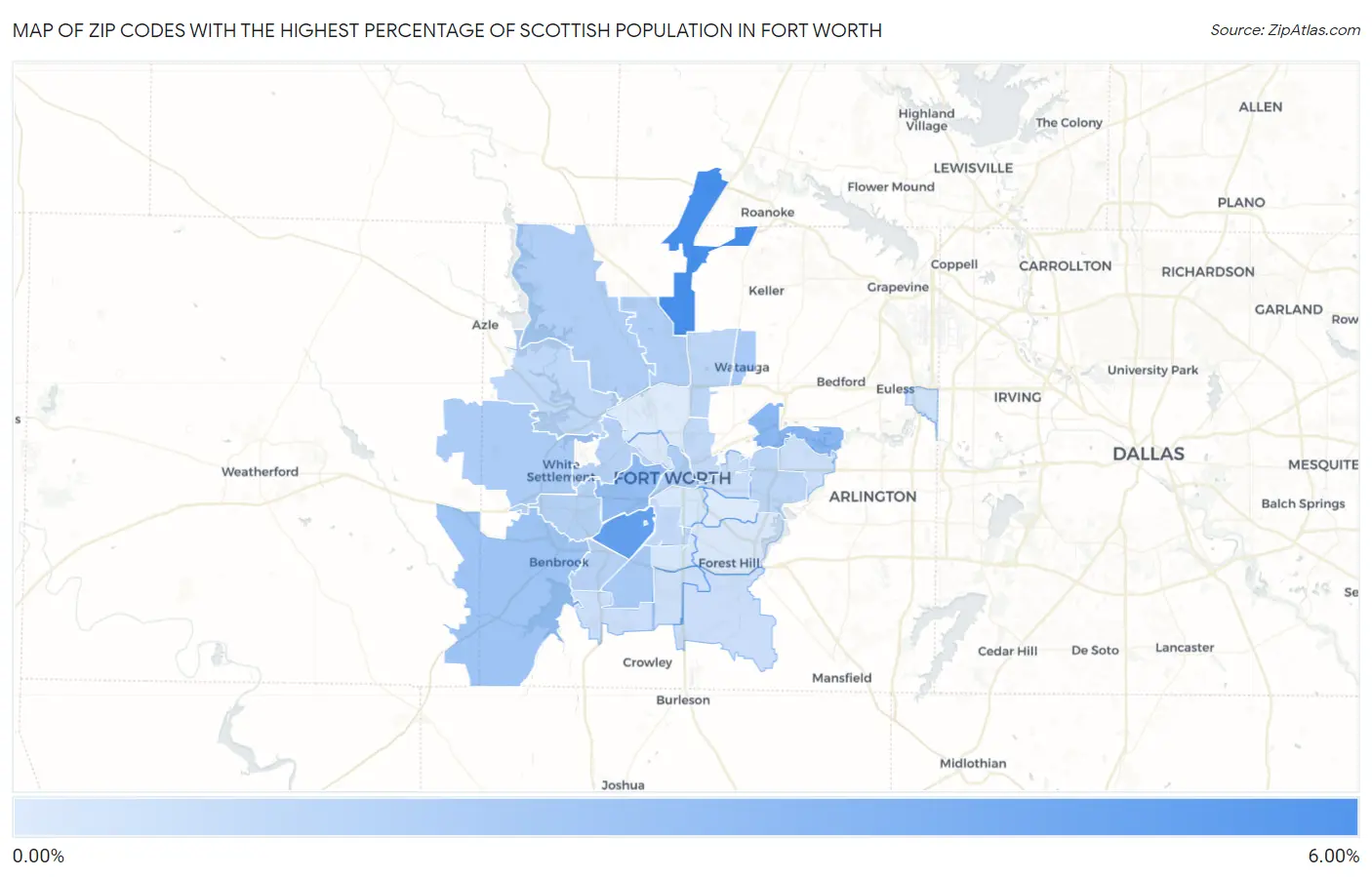 Zip Codes with the Highest Percentage of Scottish Population in Fort Worth Map
