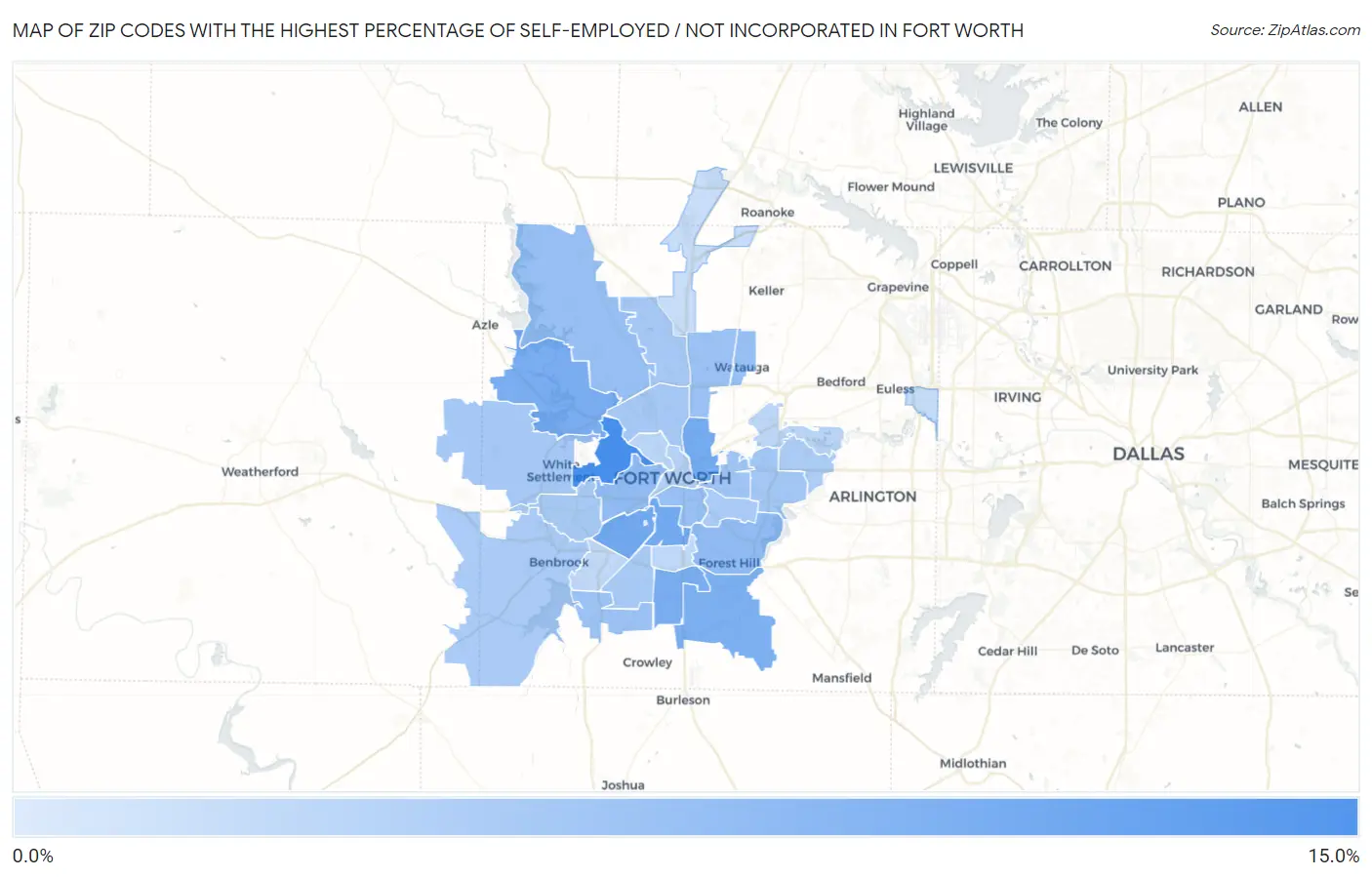 Zip Codes with the Highest Percentage of Self-Employed / Not Incorporated in Fort Worth Map