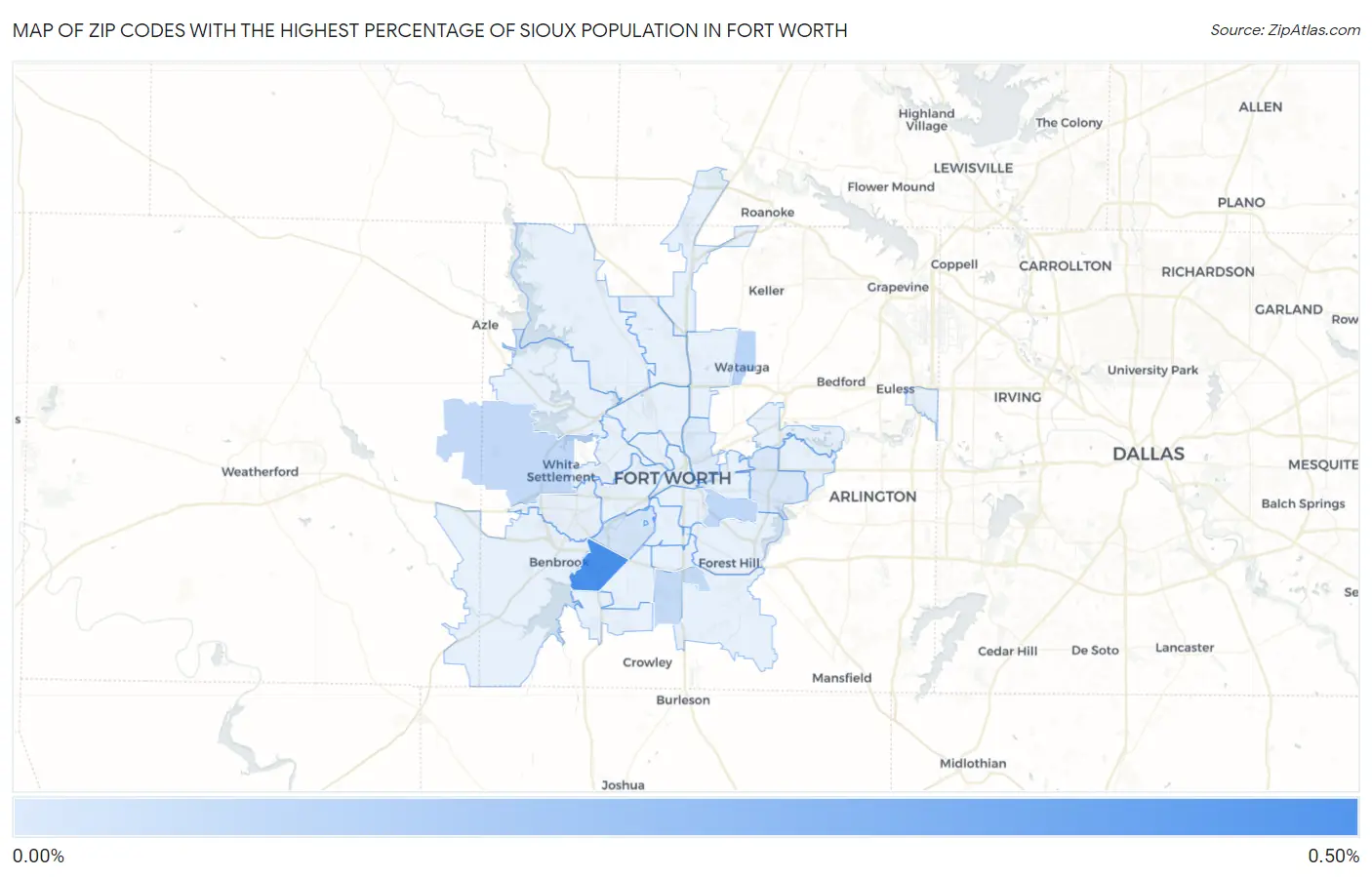 Zip Codes with the Highest Percentage of Sioux Population in Fort Worth Map