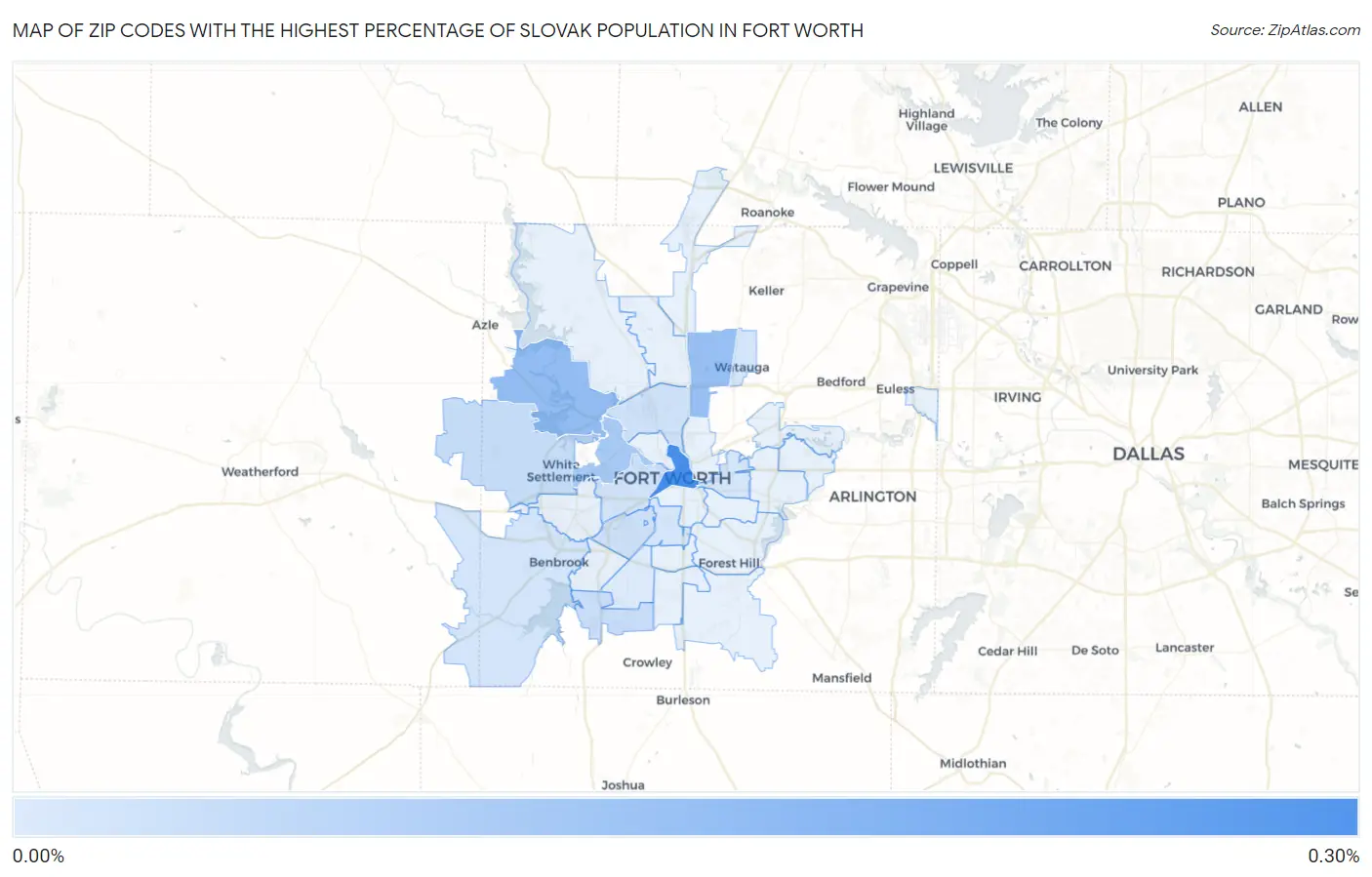 Zip Codes with the Highest Percentage of Slovak Population in Fort Worth Map
