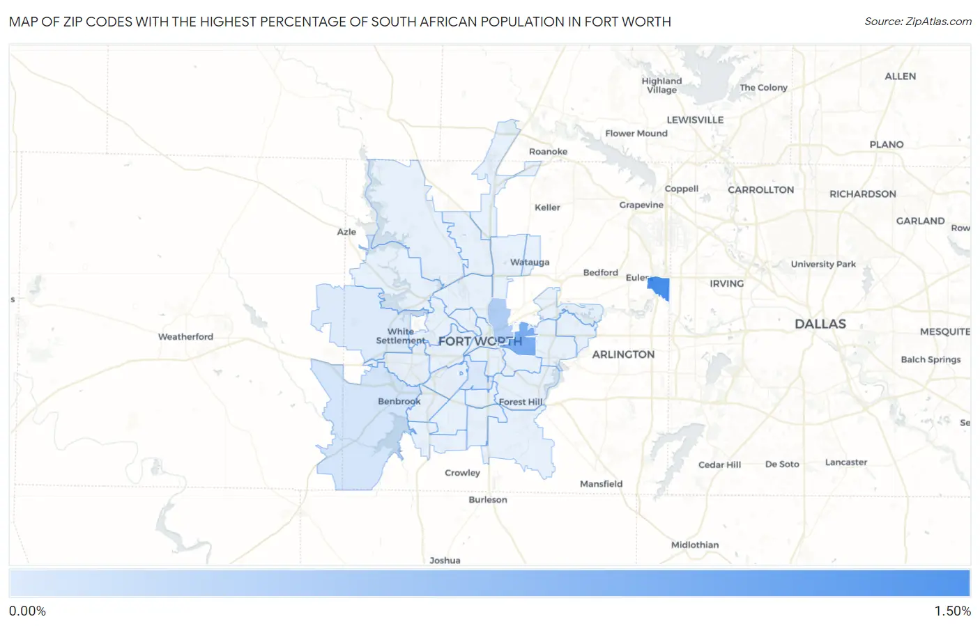 Zip Codes with the Highest Percentage of South African Population in Fort Worth Map