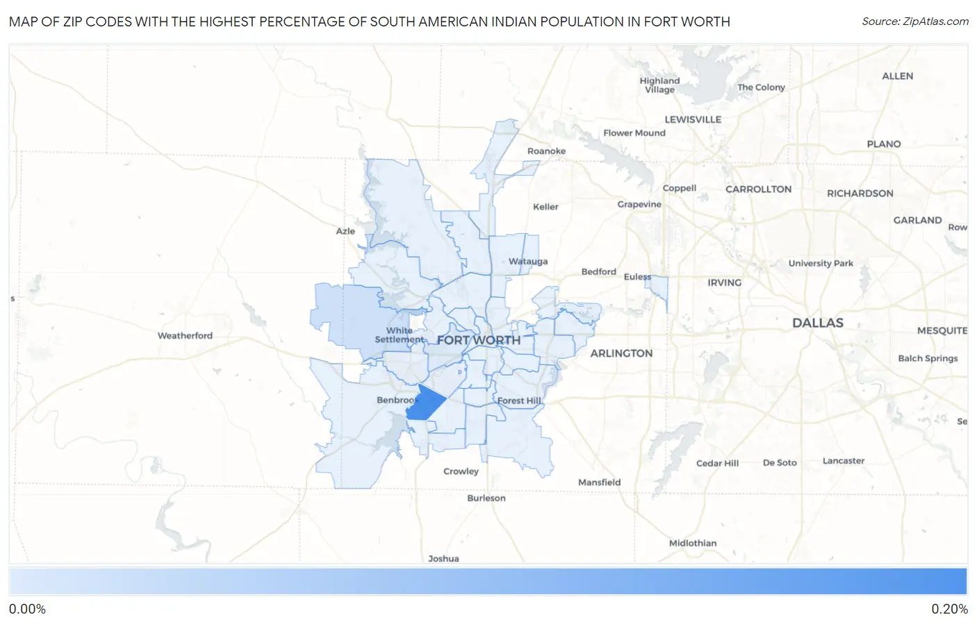 Zip Codes with the Highest Percentage of South American Indian Population in Fort Worth Map