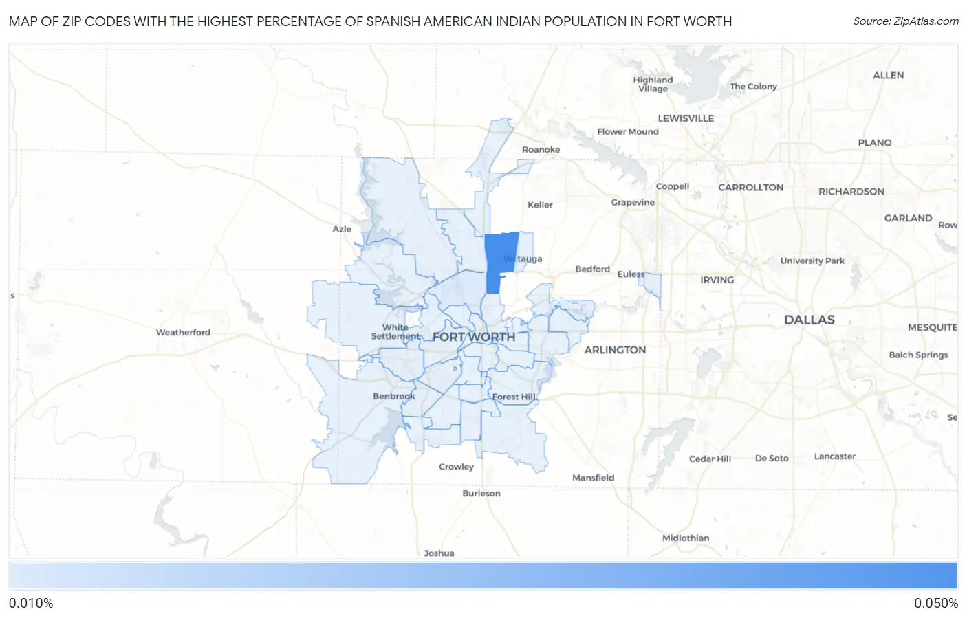 Zip Codes with the Highest Percentage of Spanish American Indian Population in Fort Worth Map