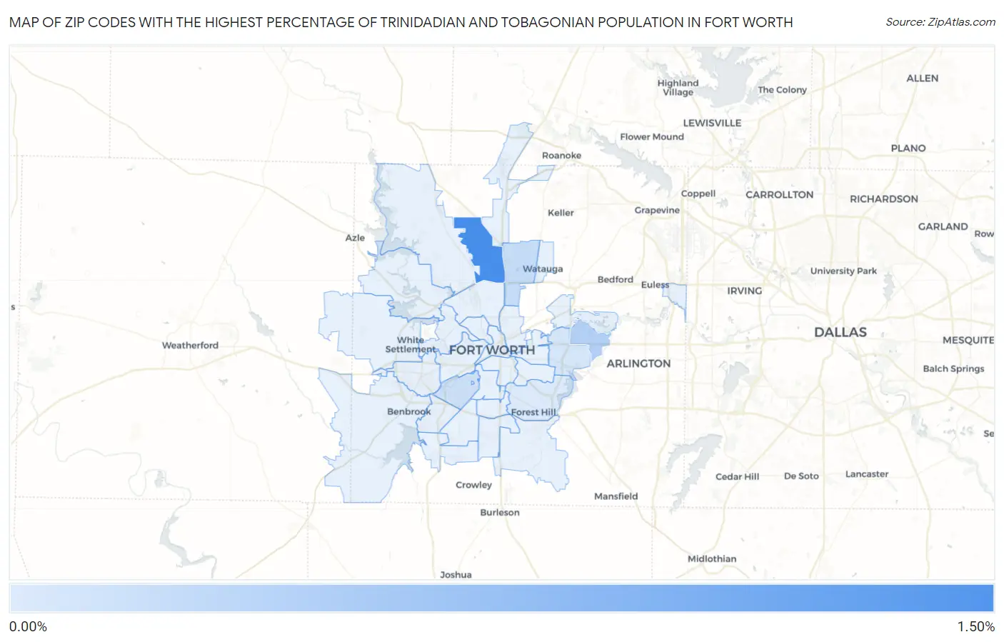Zip Codes with the Highest Percentage of Trinidadian and Tobagonian Population in Fort Worth Map