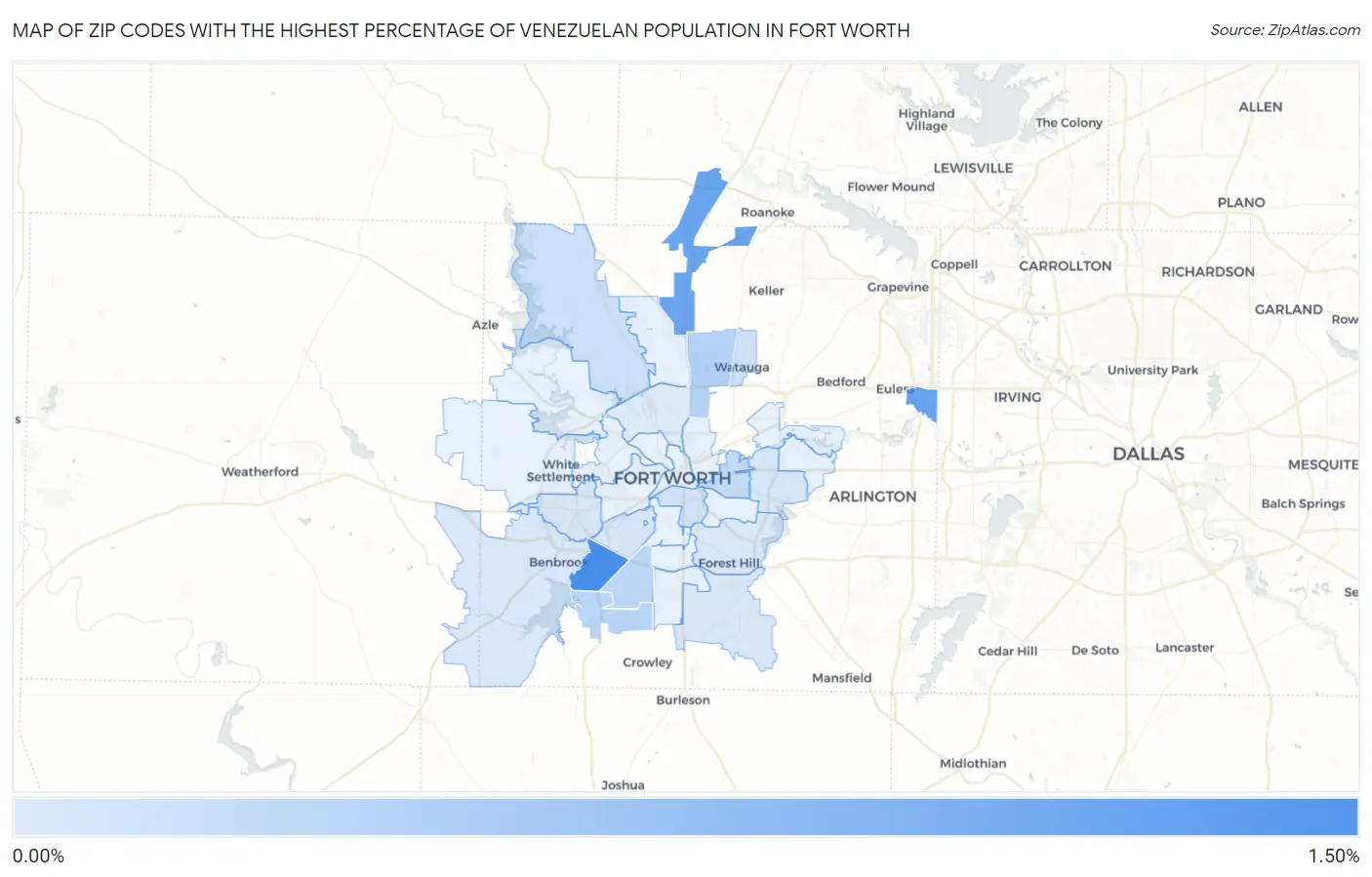 Zip Codes with the Highest Percentage of Venezuelan Population in Fort Worth Map