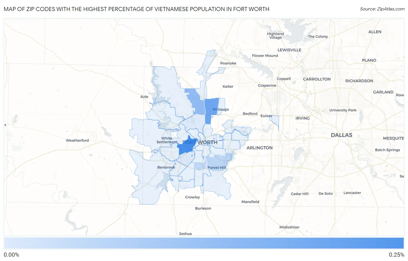 Zip Codes with the Highest Percentage of Vietnamese Population in Fort Worth Map
