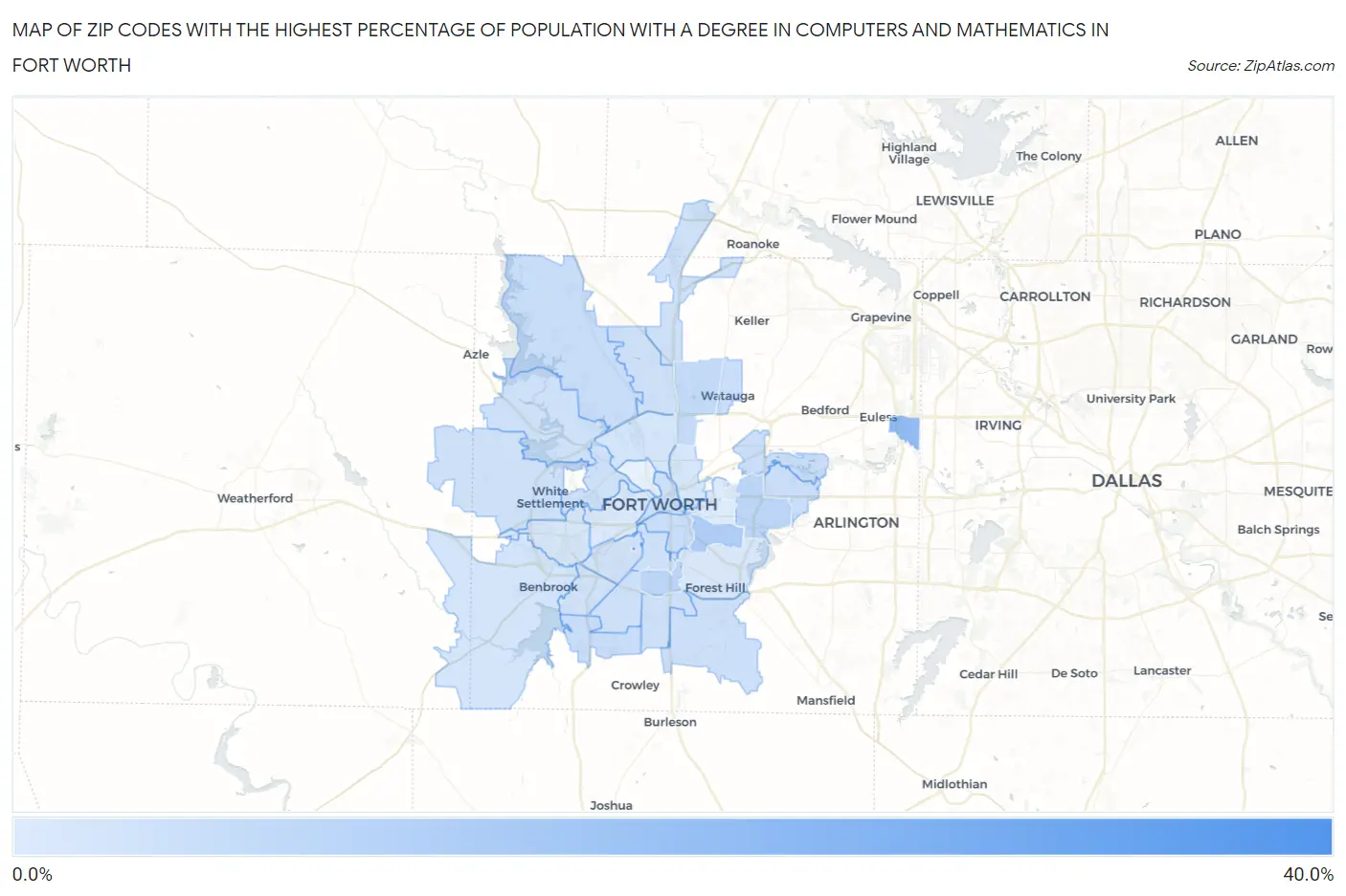 Zip Codes with the Highest Percentage of Population with a Degree in Computers and Mathematics in Fort Worth Map