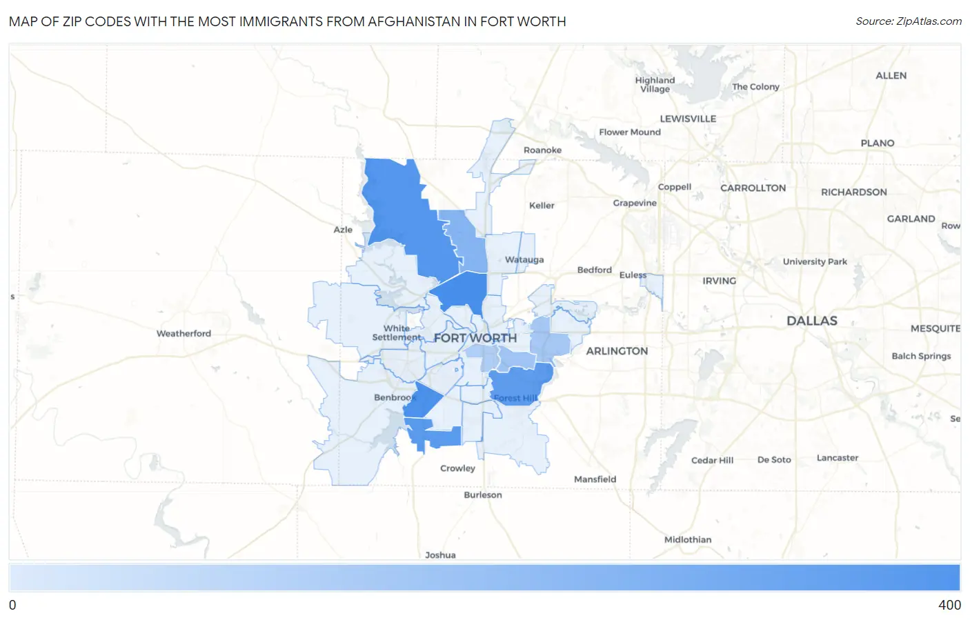 Zip Codes with the Most Immigrants from Afghanistan in Fort Worth Map
