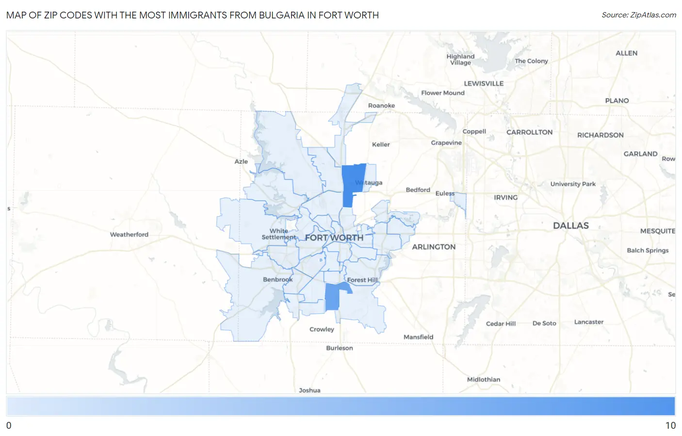 Zip Codes with the Most Immigrants from Bulgaria in Fort Worth Map