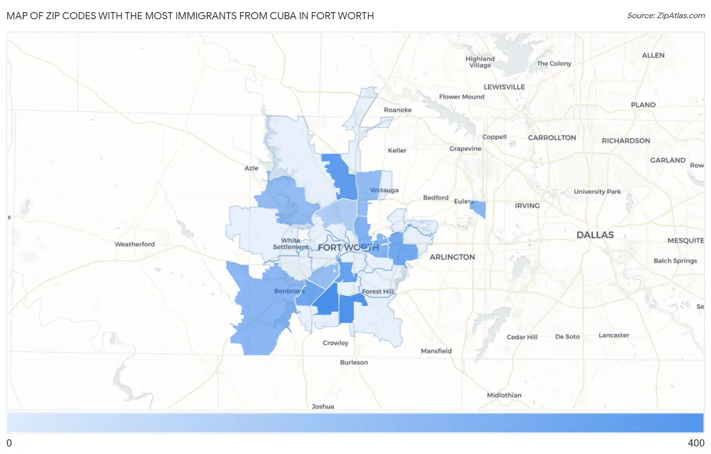 Zip Codes with the Most Immigrants from Cuba in Fort Worth Map