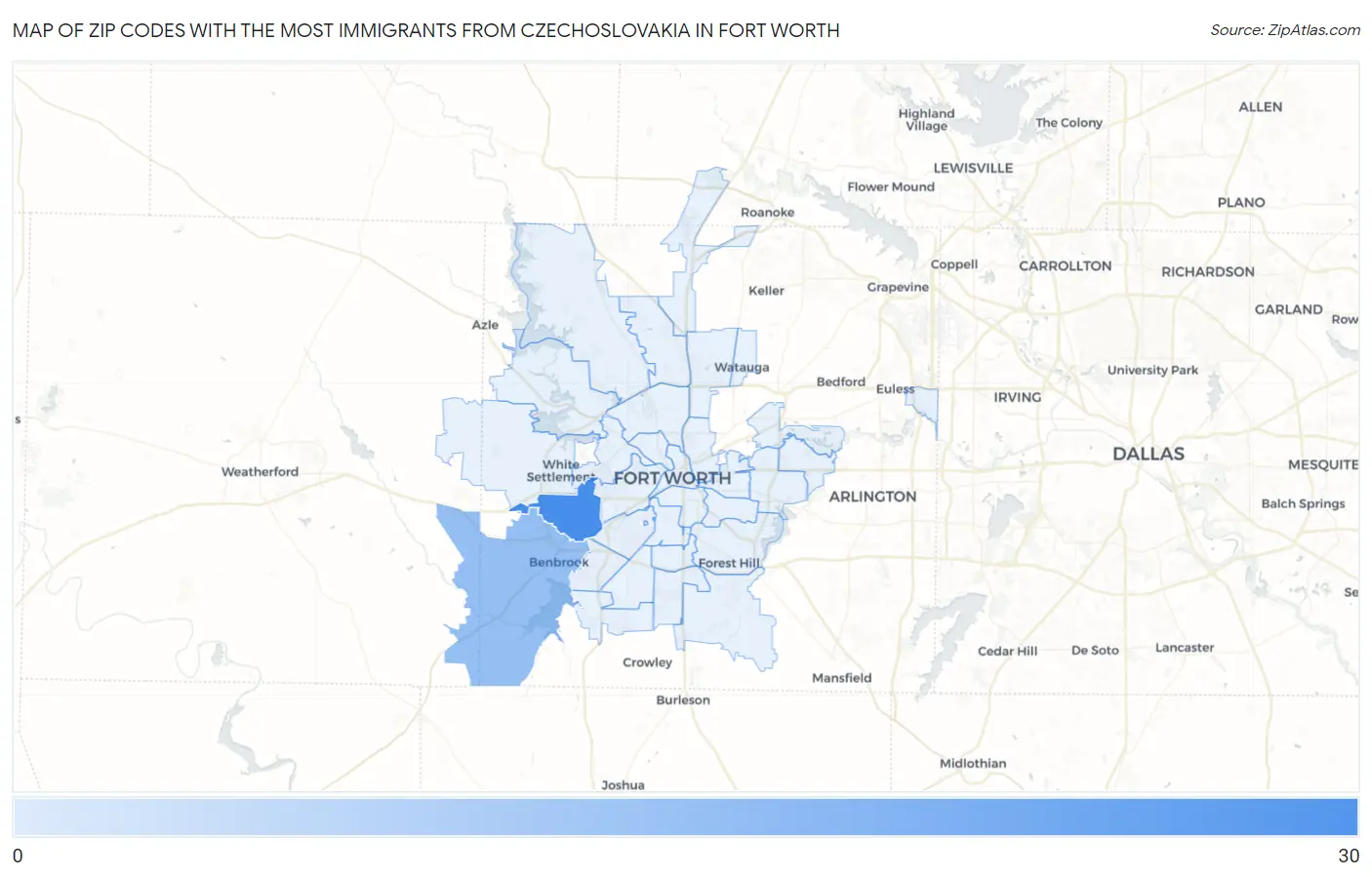 Zip Codes with the Most Immigrants from Czechoslovakia in Fort Worth Map