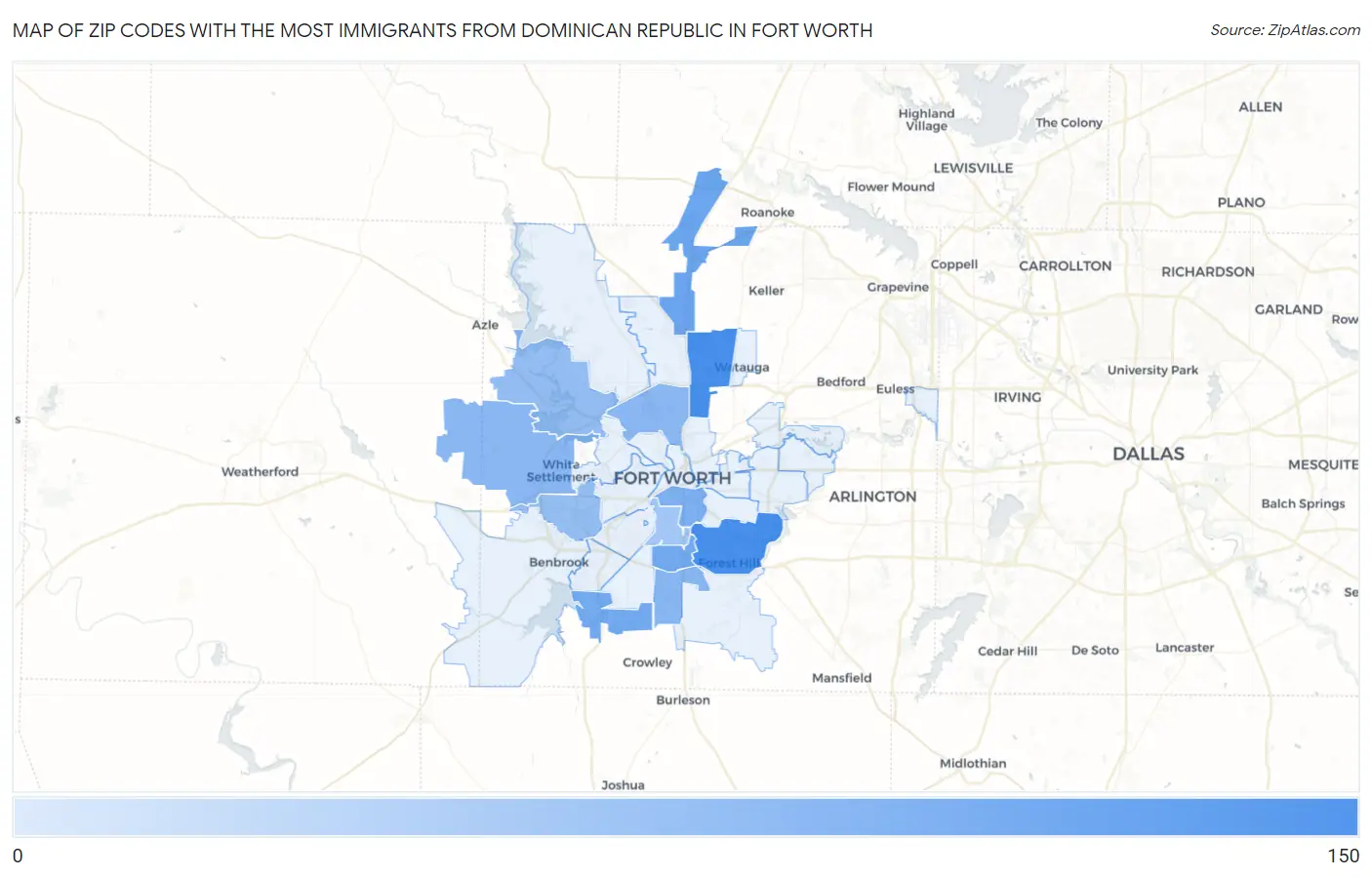 Zip Codes with the Most Immigrants from Dominican Republic in Fort Worth Map