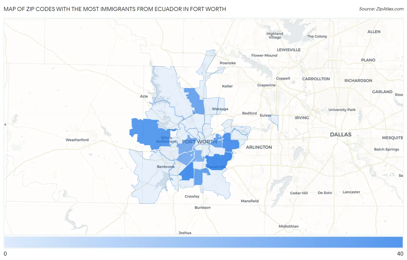 Zip Codes with the Most Immigrants from Ecuador in Fort Worth Map