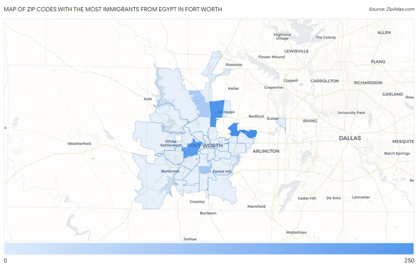 Zip Codes with the Most Immigrants from Egypt in Fort Worth Map