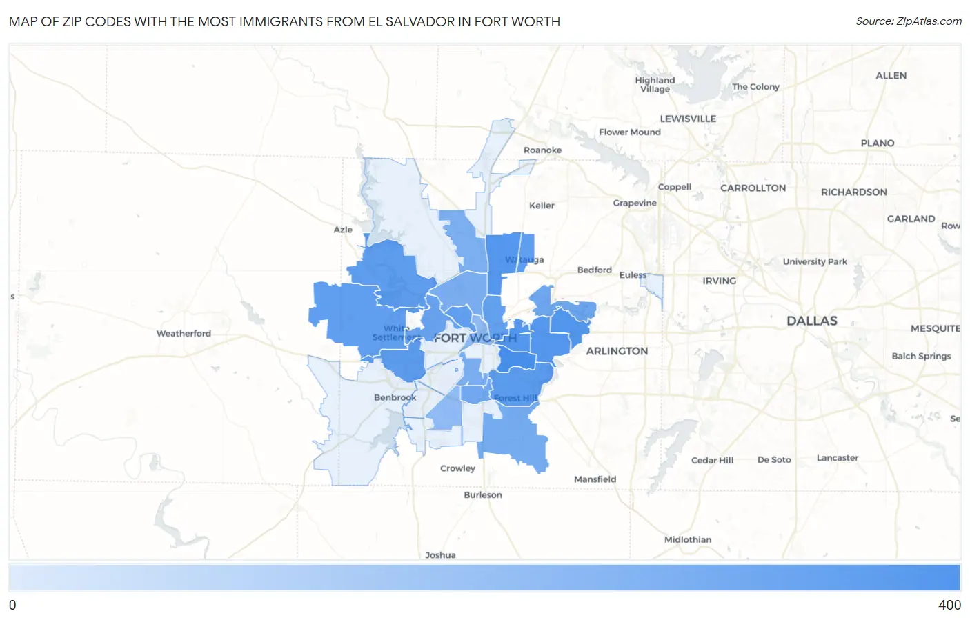 Zip Codes with the Most Immigrants from El Salvador in Fort Worth Map