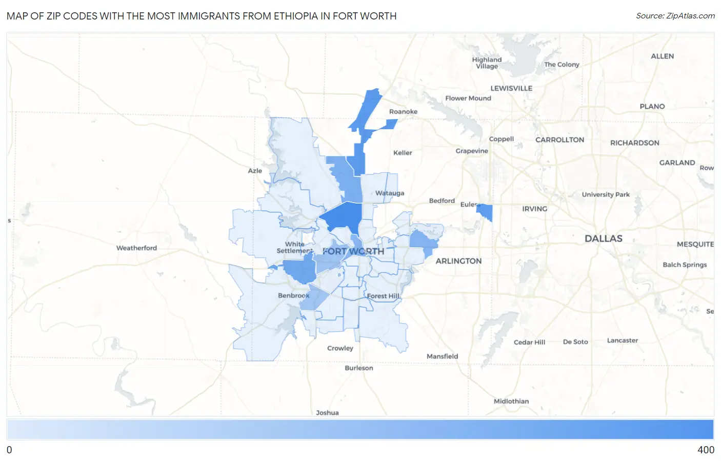 Zip Codes with the Most Immigrants from Ethiopia in Fort Worth Map