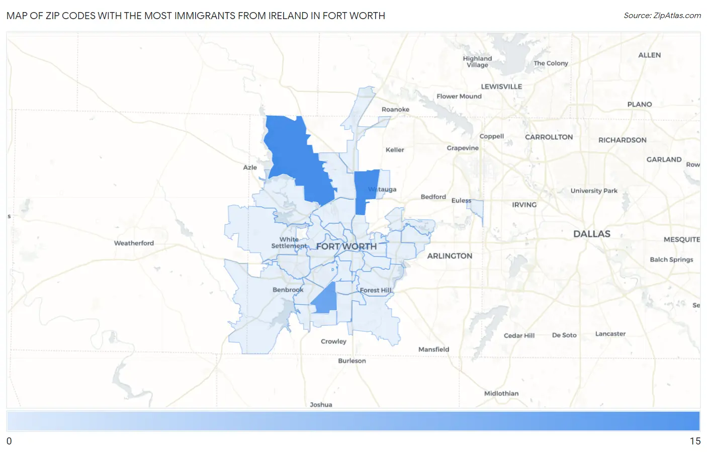 Zip Codes with the Most Immigrants from Ireland in Fort Worth Map