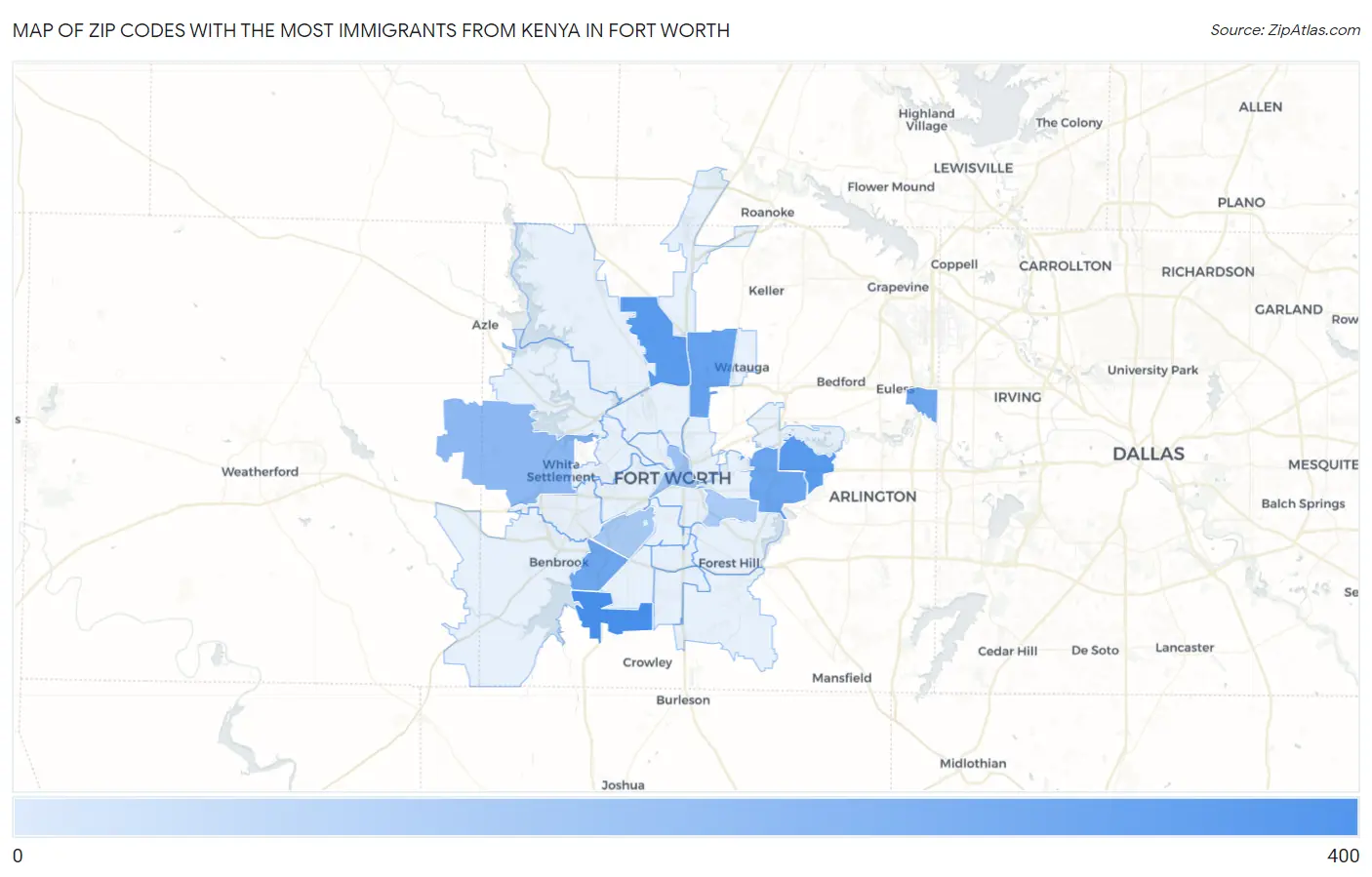 Zip Codes with the Most Immigrants from Kenya in Fort Worth Map