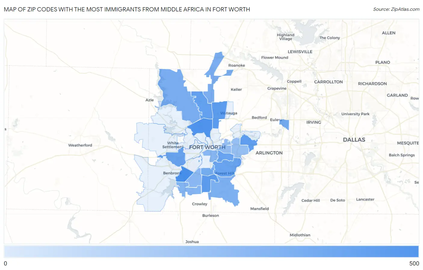 Zip Codes with the Most Immigrants from Middle Africa in Fort Worth Map