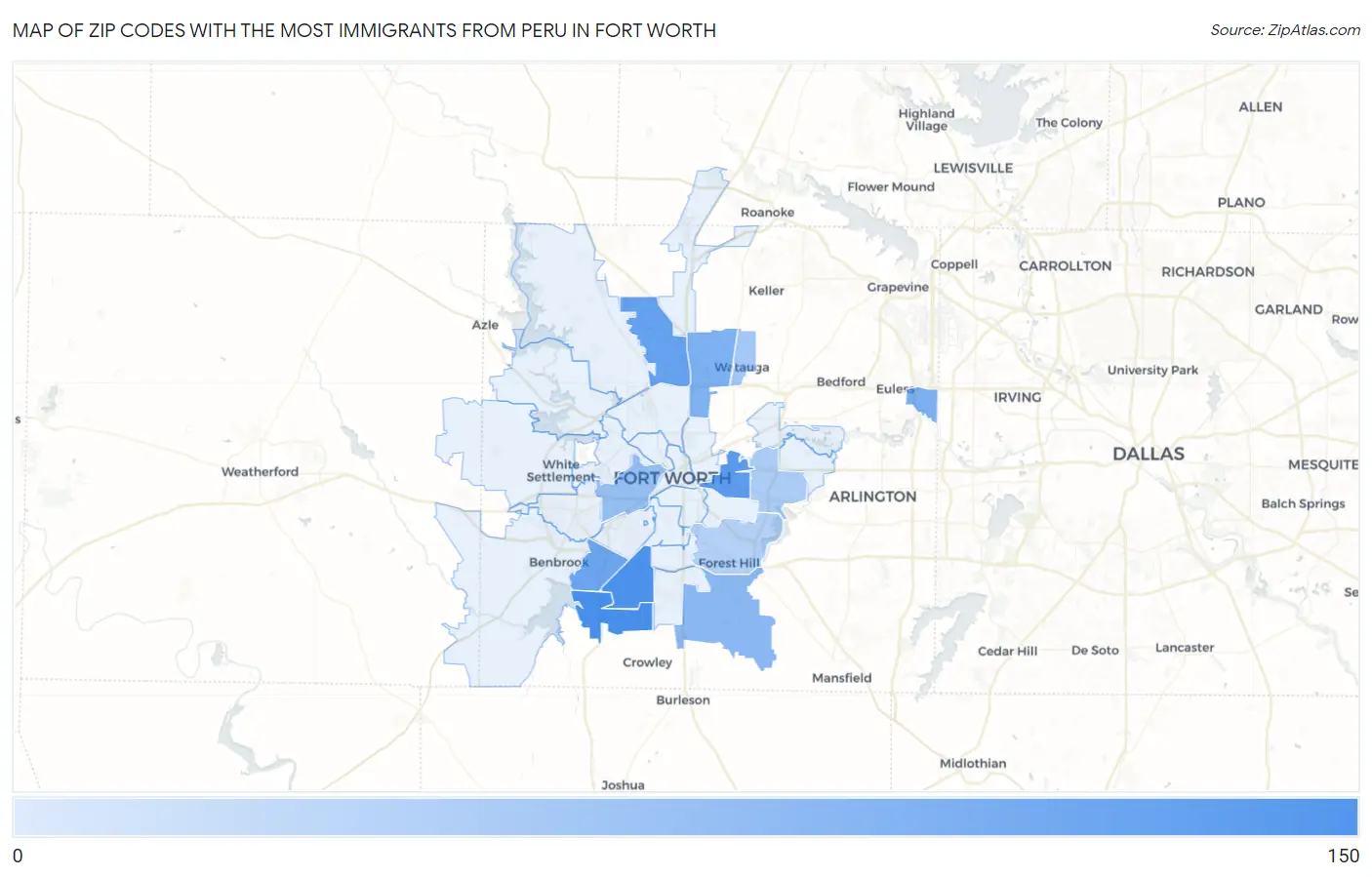 Zip Codes with the Most Immigrants from Peru in Fort Worth Map