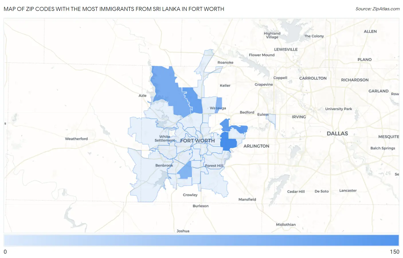 Zip Codes with the Most Immigrants from Sri Lanka in Fort Worth Map