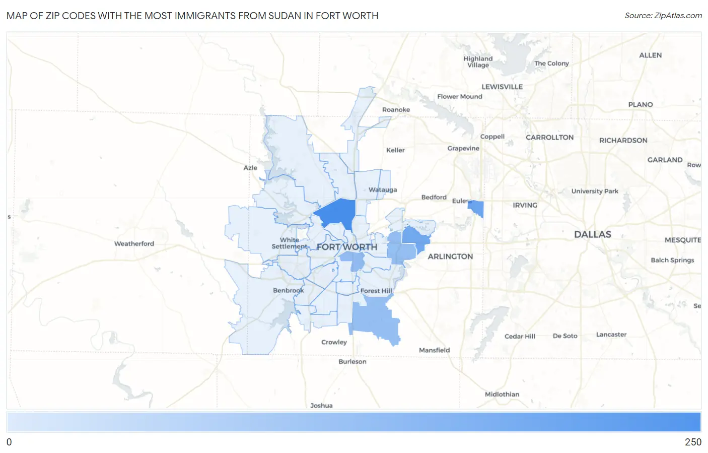 Zip Codes with the Most Immigrants from Sudan in Fort Worth Map