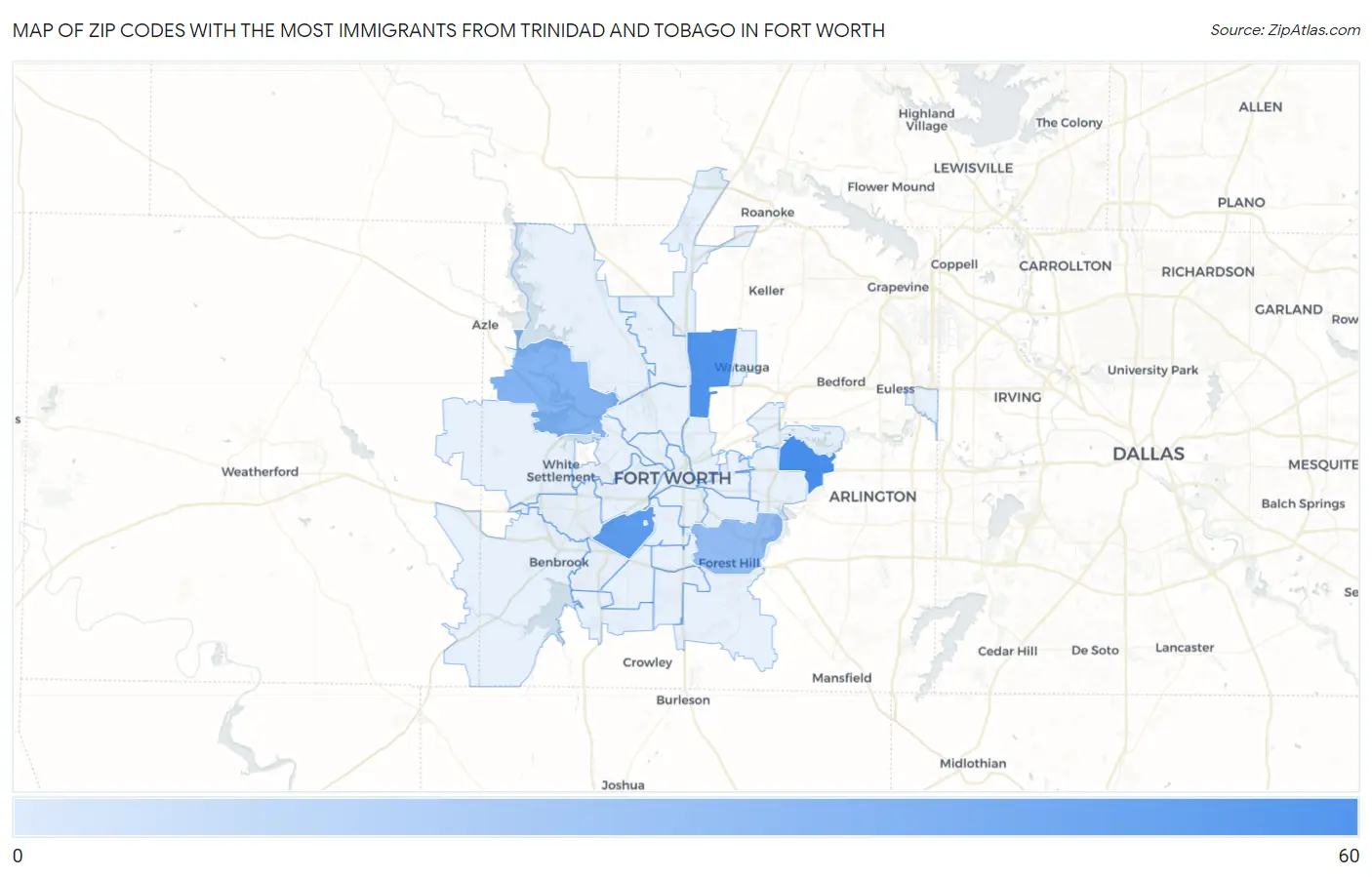 Zip Codes with the Most Immigrants from Trinidad and Tobago in Fort Worth Map