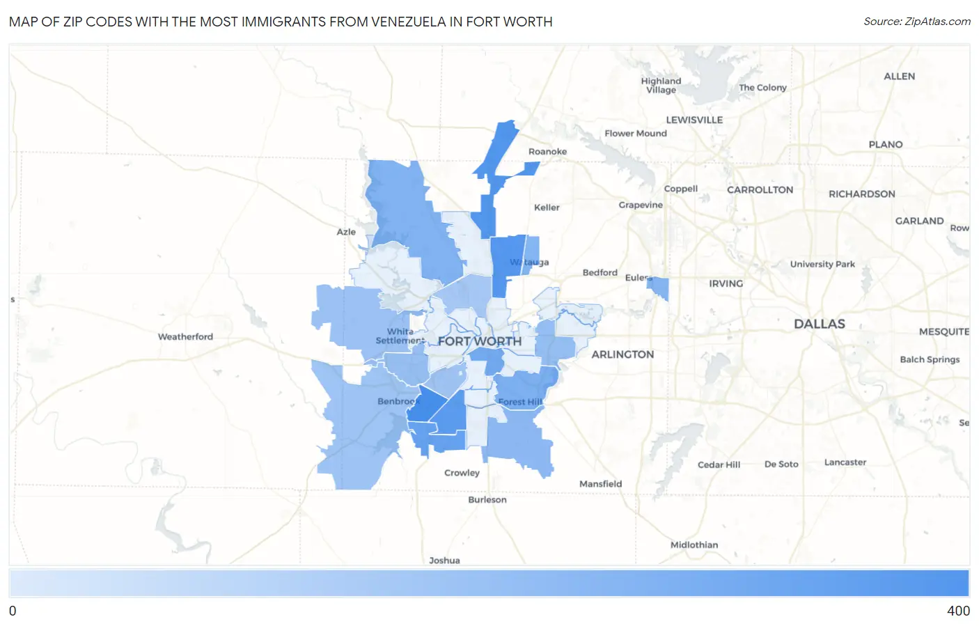 Zip Codes with the Most Immigrants from Venezuela in Fort Worth Map