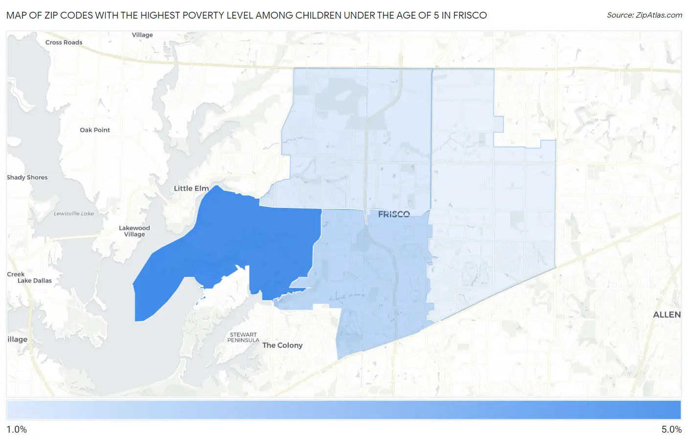 Zip Codes with the Highest Poverty Level Among Children Under the Age of 5 in Frisco Map