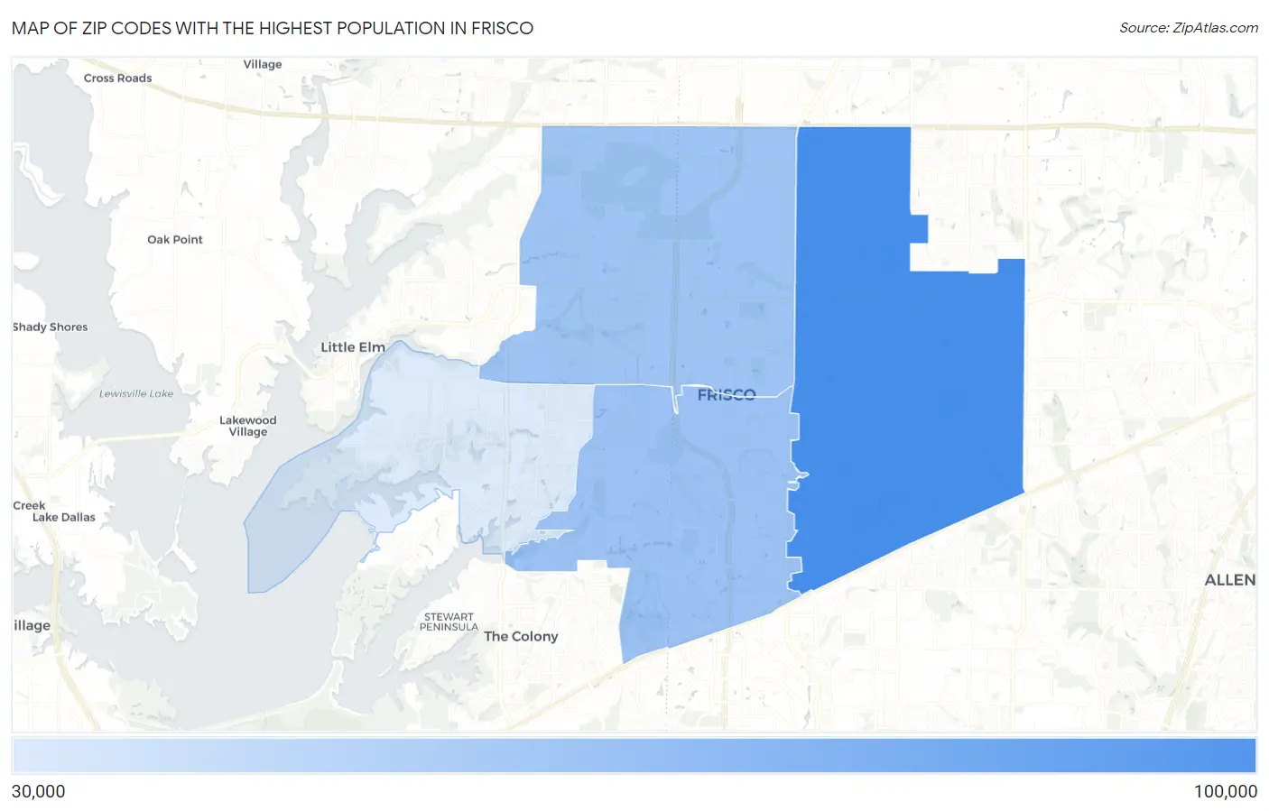 Zip Codes with the Highest Population in Frisco Map