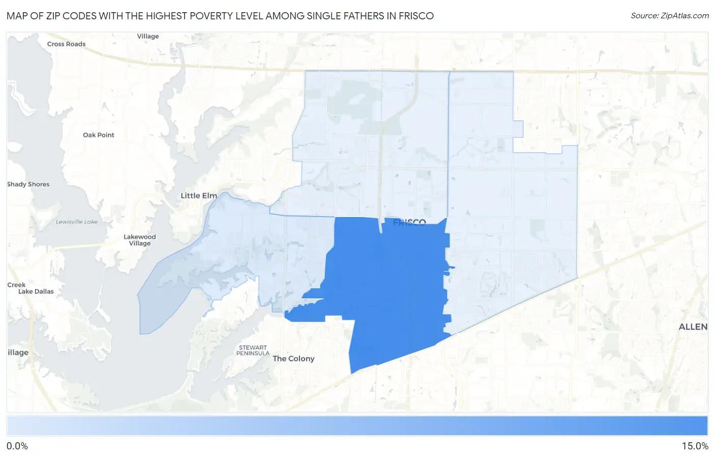 Zip Codes with the Highest Poverty Level Among Single Fathers in Frisco Map
